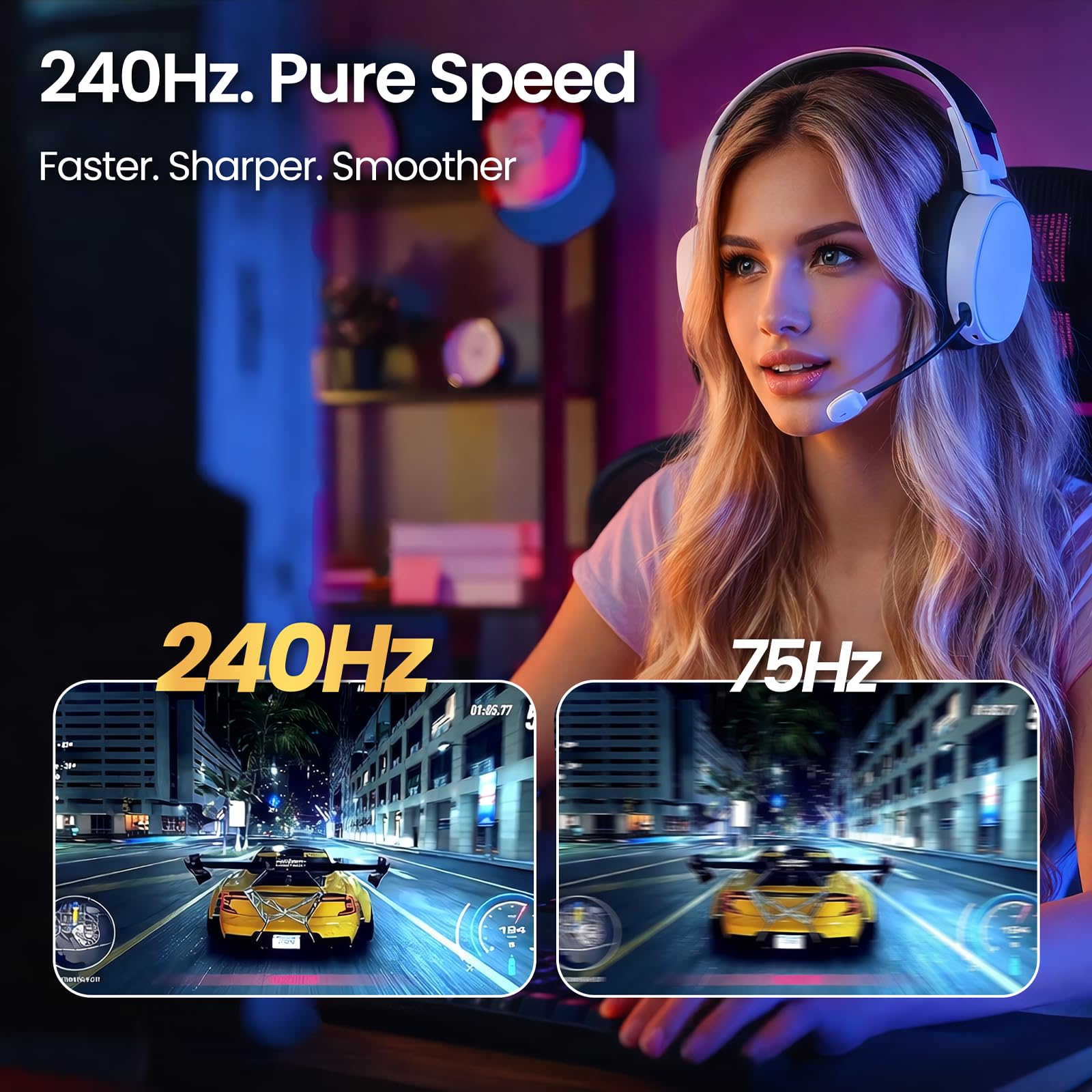 CRUA Moniteur de jeu incurvé 34 pouces, 240 Hz WQHD 3440 x 1440, UltraWide 21:9, 1500R VA, 120 % sRGB, FreeSync, haut-parleurs intégrés, idéal pour les jeux, la diffusion et l'utilisation au bureau