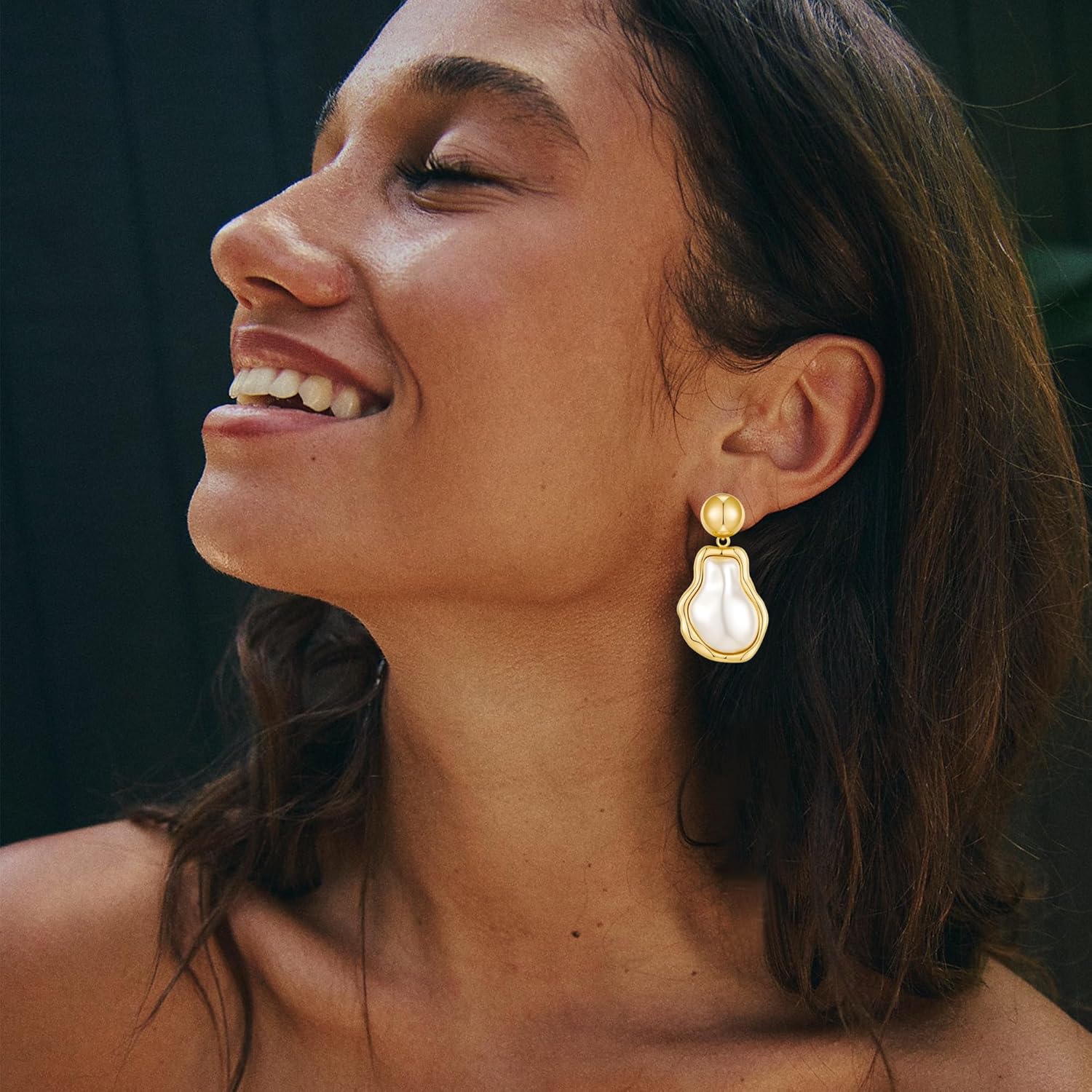 Gold Baroque Pearl Earrings Irregular Pearl Earrings Hypoallergenic for Women Jewelry - Image 2