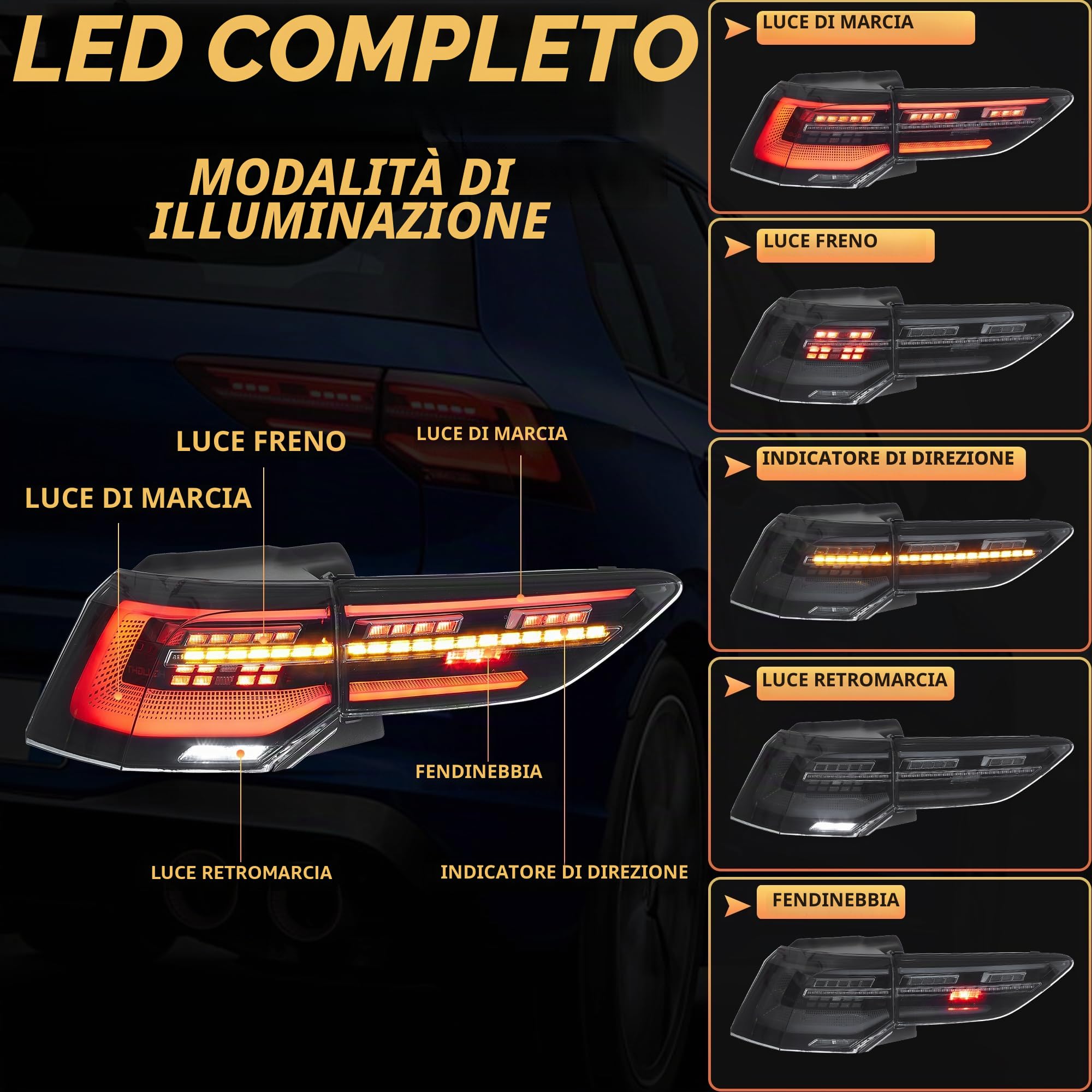 VLAND luci posteriori compatibili per Golf MK8 Golf 8 2020-2023, con certificazione E, 1 set lato conducente e lato passeggero (affumicate)