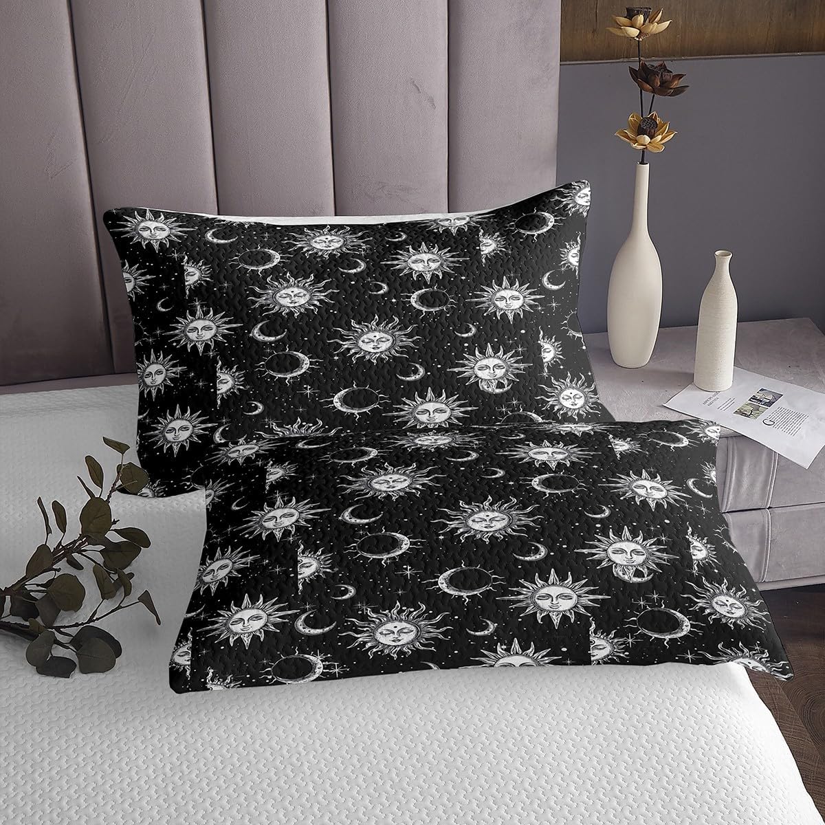 Feelyou Sun Moon Bedspread King Size Kids Bohemian Exotic Coverlet Set for Boys Girls Teens Psychedelic Popular Mystic Quilted Coverlet Breathable Boho Quilted Star Galaxy
