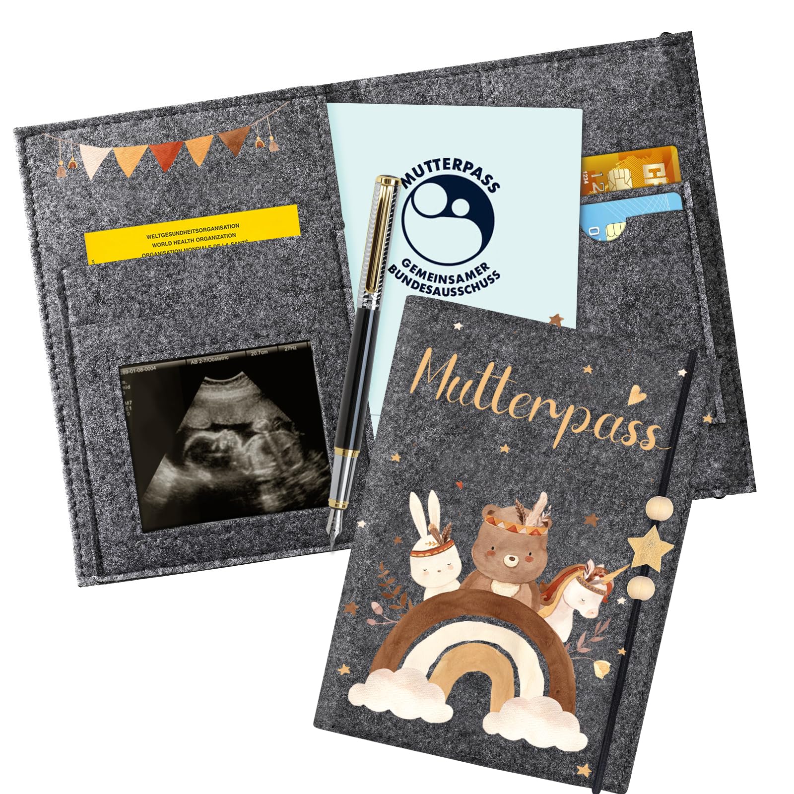 Mutterpasshülle aus Filz für Deutschen Mutterpass, Mutterpass-Schutzhülle zur Aufbewahrung von Impfpass usw,Süßes Geschenk für Schwangerinen und Zukunftige Mütter (Deutschen Dunkelgrau)