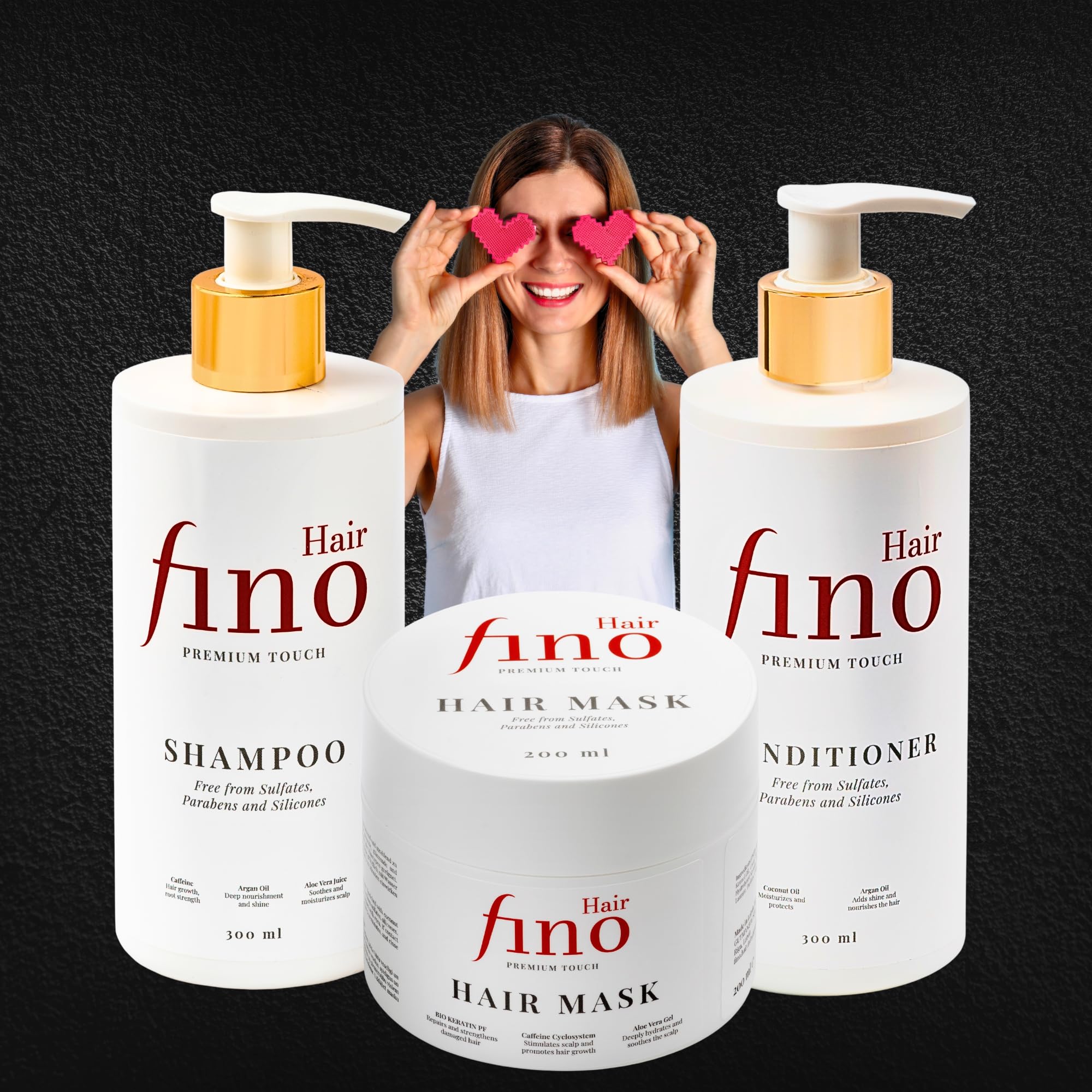 fino Hair Premium Touch Shampoo – Natürliche Pflege mit Koffein, Biotin & Vitamin B5 – Für gesundes & kräftiges Haar – Ohne Sulfate & Parabene – 300ml (Packung mit 2)