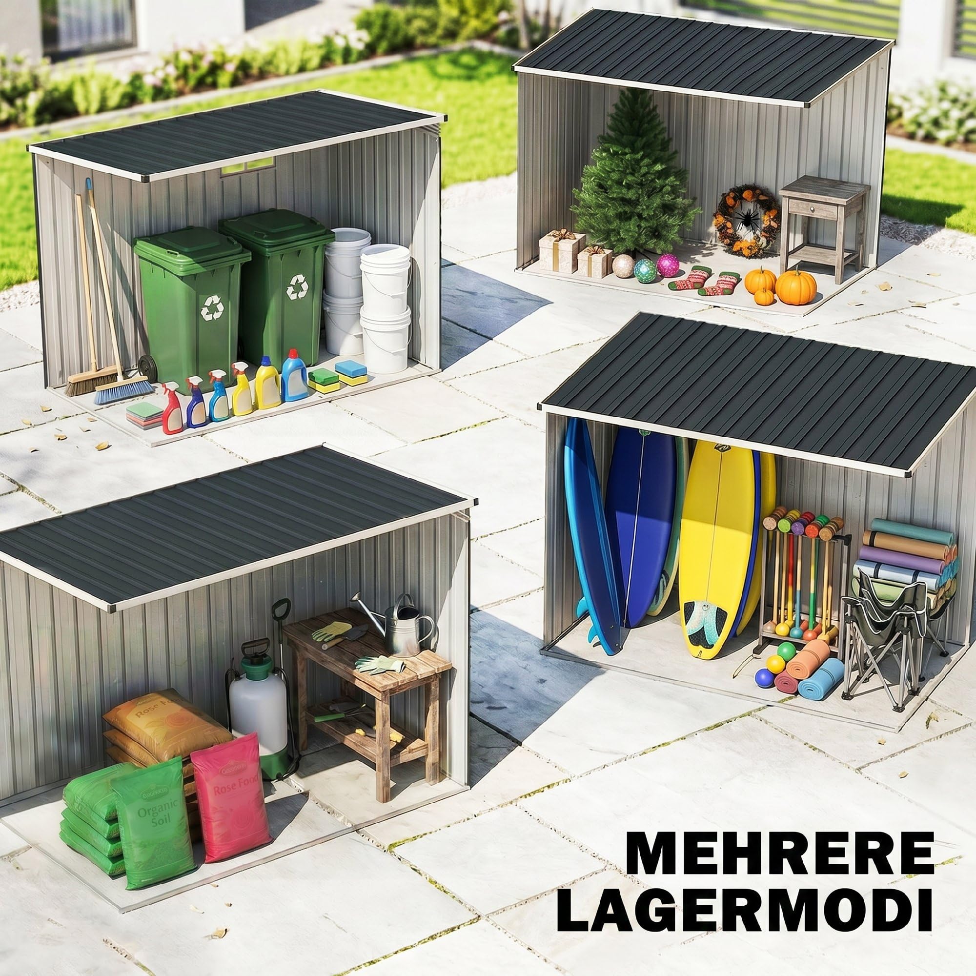 Outsunny Metall Gerätehaus 2,7m² 128x231x181cm Geräteschuppen mit Pultdach wetterfest Dunkelgrau