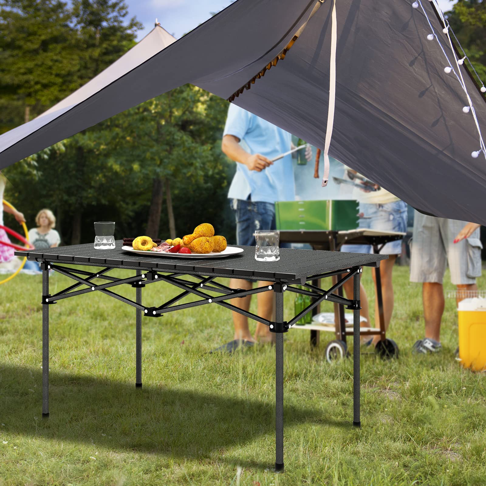 KOMFOTTEU Table Camping Pliante, Aluminium, 4-6 Personnes, 95 x 55 x 50 cm