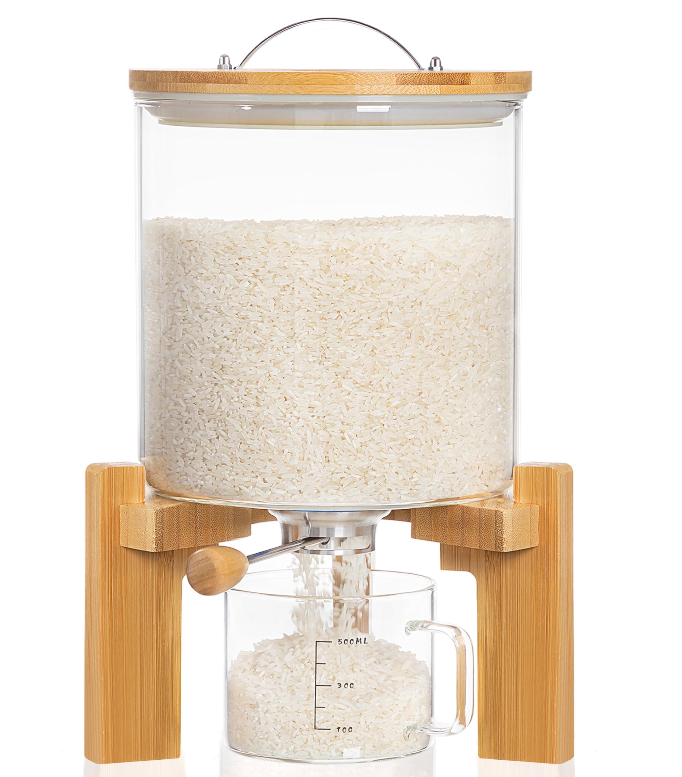 Photo 1 of HBlife Glass Rice Dispenser with Wooden Stand, 5L
