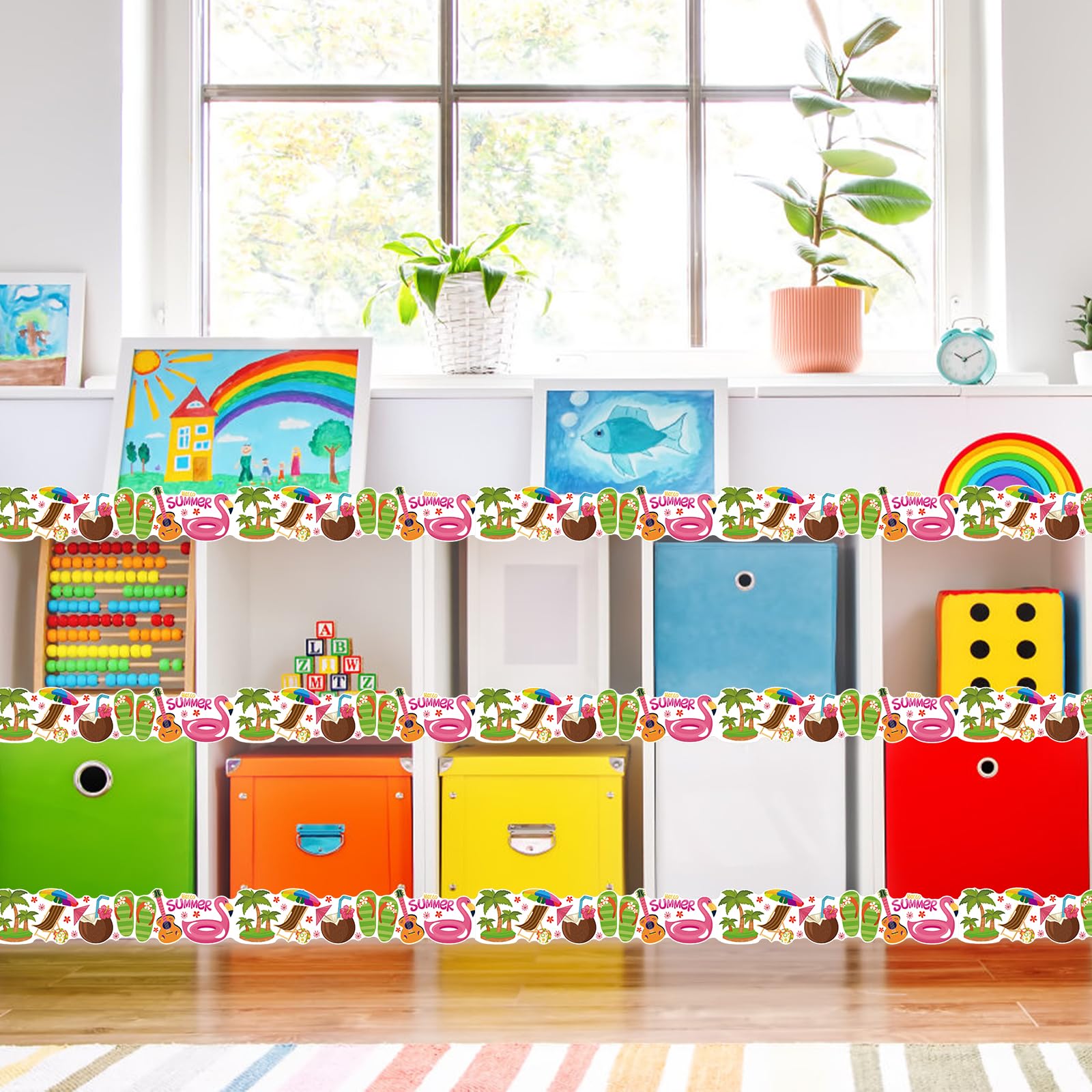 32.8ft Summer Bulletin Board Border - Swimming Ring Shape Die Cut Trim For Classroom & Party Decor