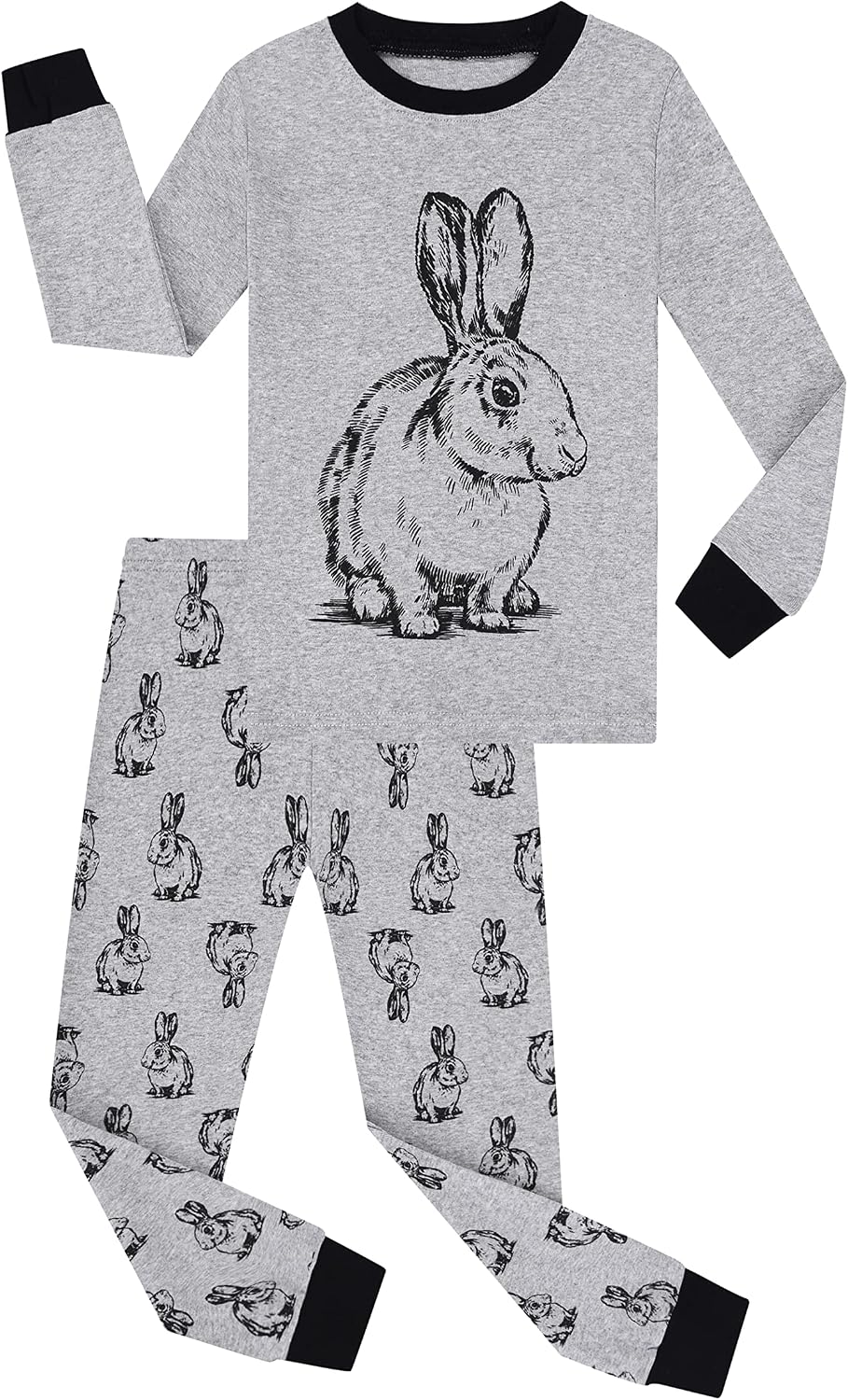 Benaive Easter Pajamas for Boys, Bunny Pjs for Boy Cotton Pajama, 2-Piece Children Pants Set (Rabbit, Grey, 3T)