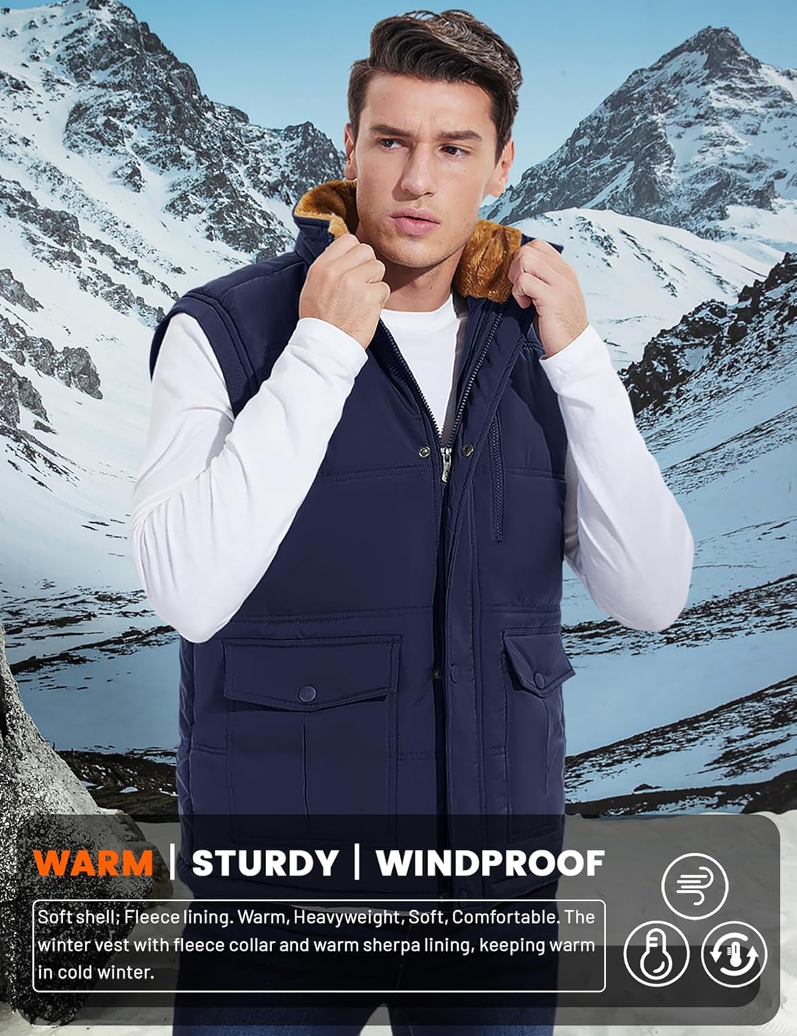 MAGCOMSEN Mens Winter Vests Outerwear Fleece Lined Puffer Vest Warm Casual Quilted Vest Bubble Sherpa Vest Jacket - Image 5