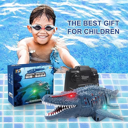 Miniatura 6 de Mosasaurus, juguetes de tiburón de dinosaurio a control remoto para niños, juguetes de agua de barco RC para piscina, baño, regalos de cumpleaños