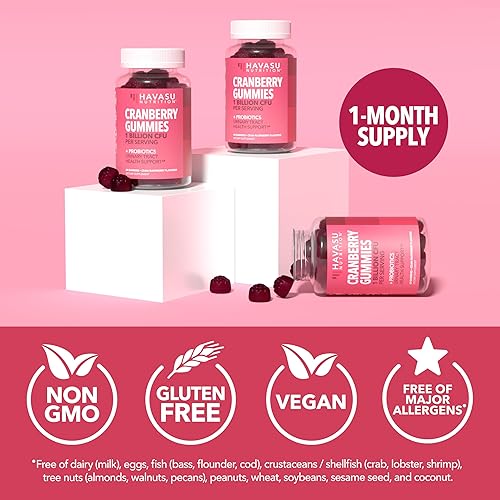 Miniatura 8 de Gomitas probióticas de arándano para mujeres, salud del tracto urinario y equilibrio del pH, 1 mil millones de UFC de Lactobacillus para el apoyo de