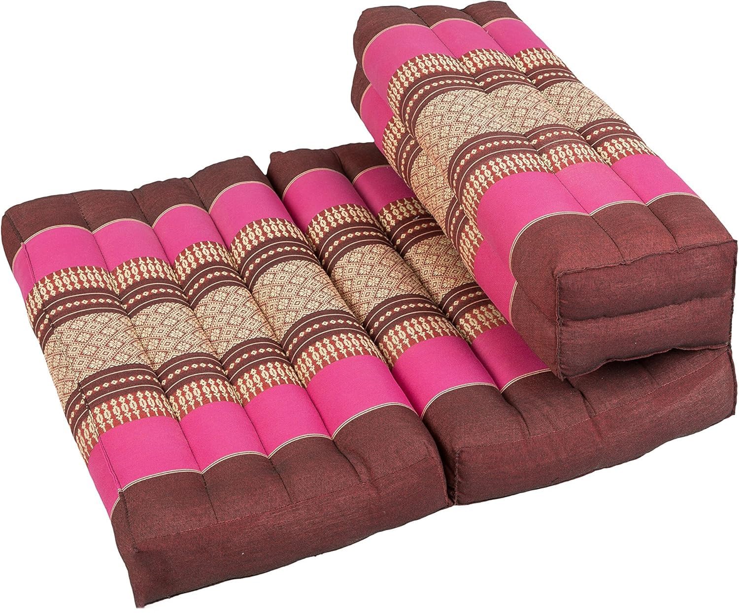 GABUR Kapok Dreams ™ Foldable Meditation Cushion, 100% Kapok Zafu/Zabuton, Thai Design Berry Colours (Burgundy/Pink)