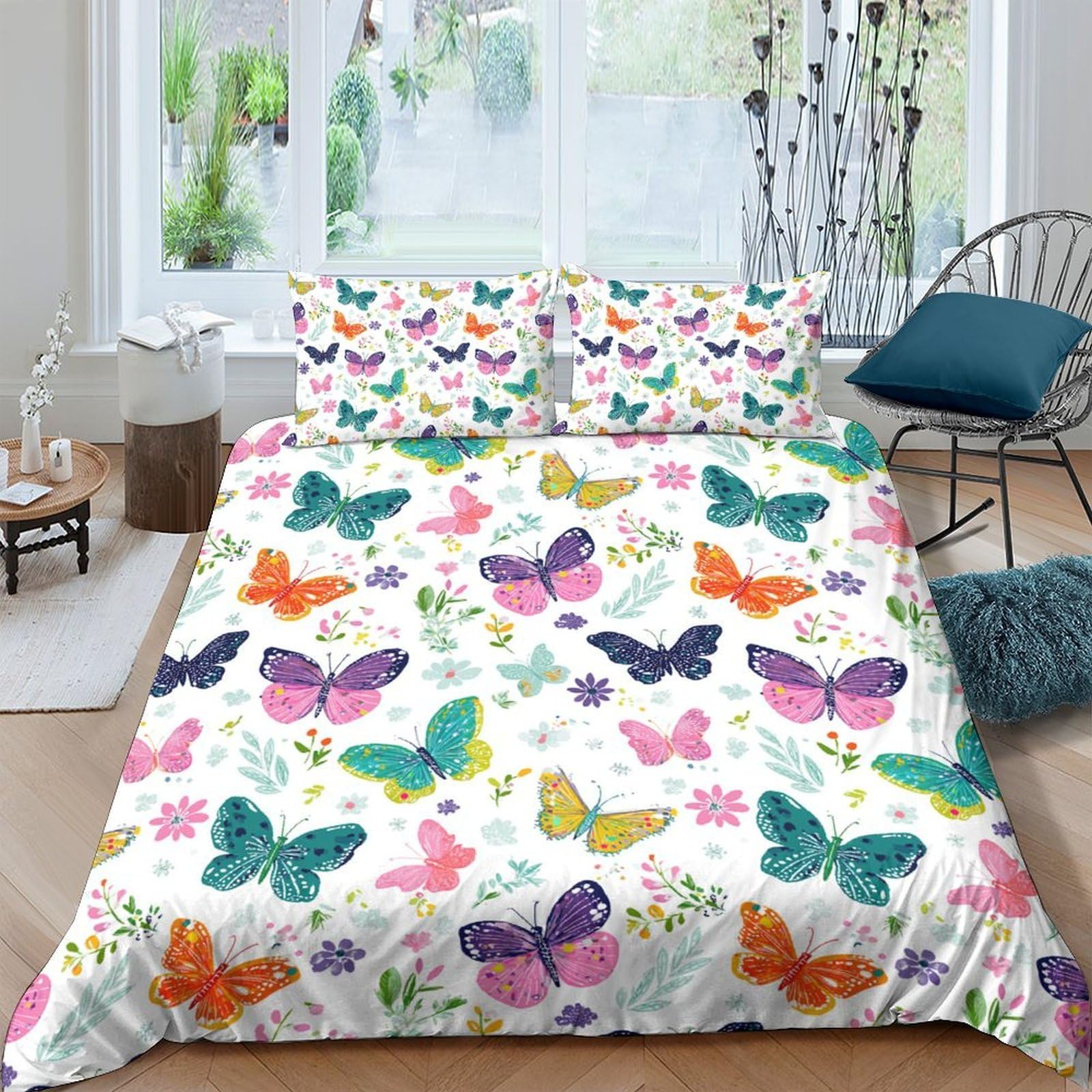 Ctjqhvkz Style-1 3D Printed Colorful Butterfly Fitted Sheet Microfiber Soft Bed Sheet Floral Mattress Cover For Bedroom Guest Room Decor Single（135X200cm）