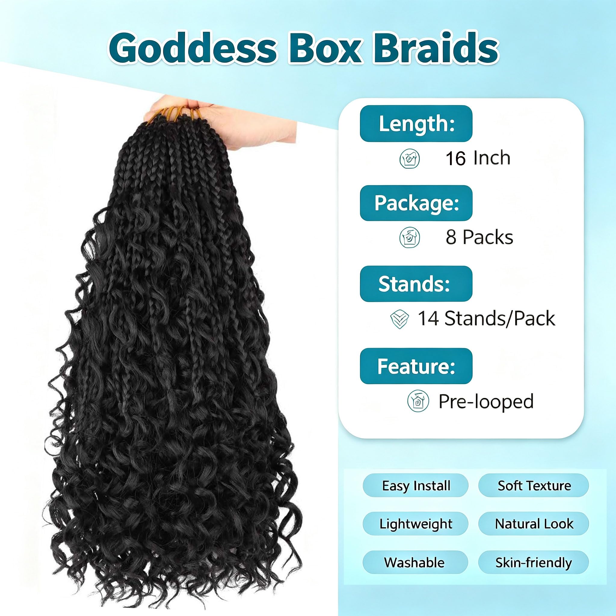 Goddess Box Braids Crochet Hair - Pre-Looped Curly Ends