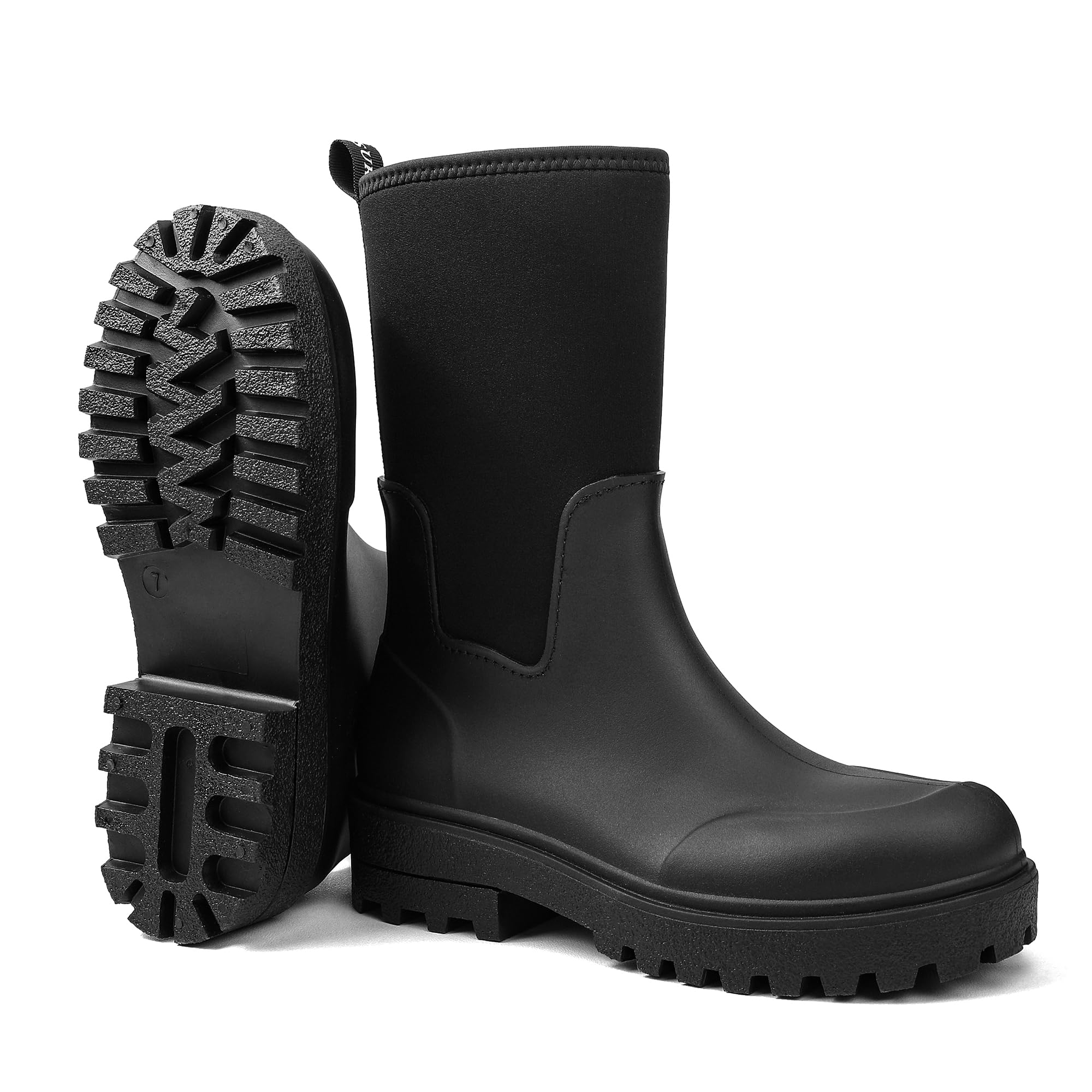 DKSUKO Women Rain Boots Waterproof Rubber Short Mid Calf Pull on Snow Mud Shoes
