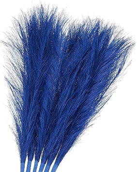 Pampas Grass - 3 Pack Artificial Vase Filler Fits for Wedding Party Decorate - Fabric Artificial Grass - 17.7", Dark Blue