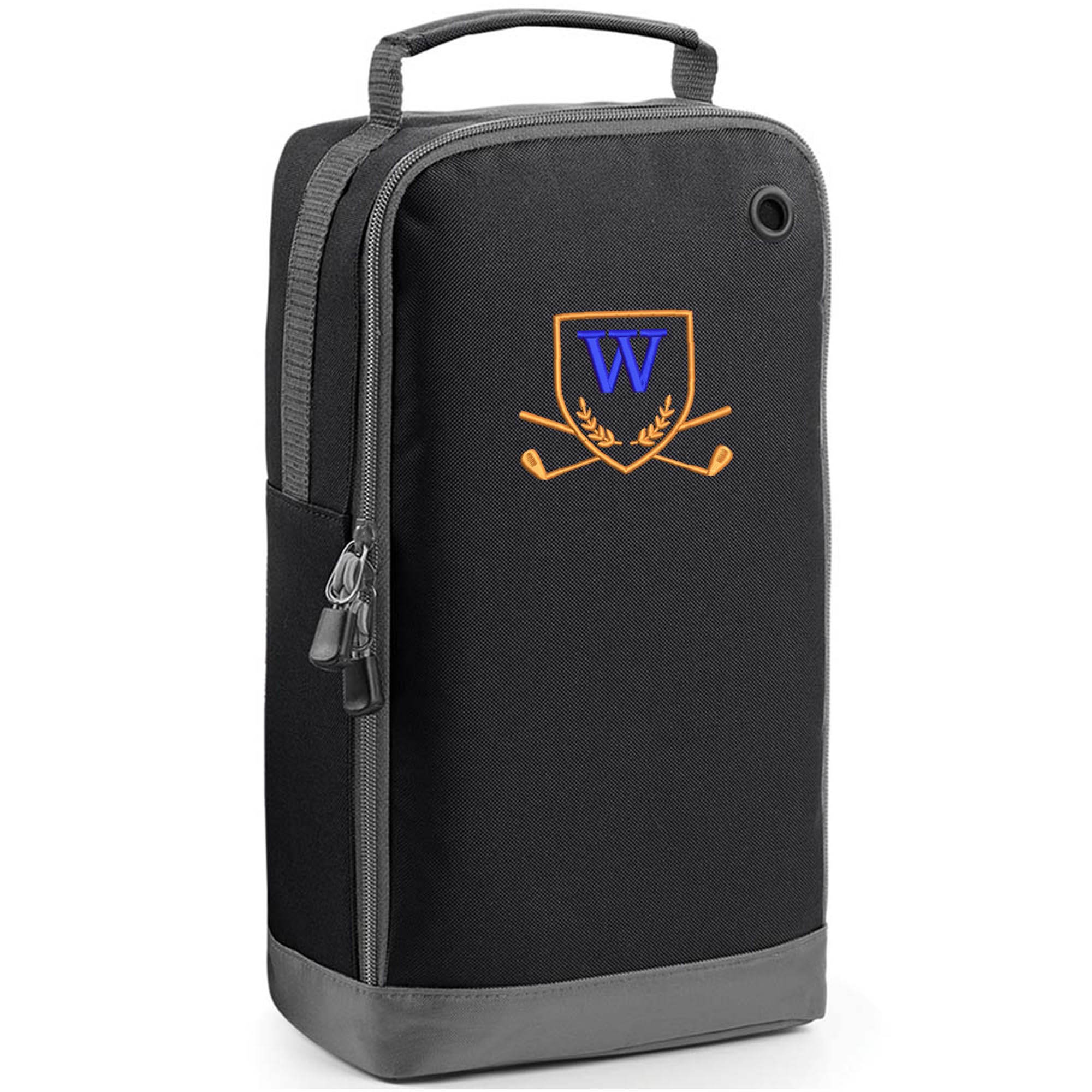 Always Looking Good Golf Shoe Bag with Monogrammed Embroidery Initial Letter Custom Embroidered Golf Boot Bag - Golf Gifts for Men (Black, W)
