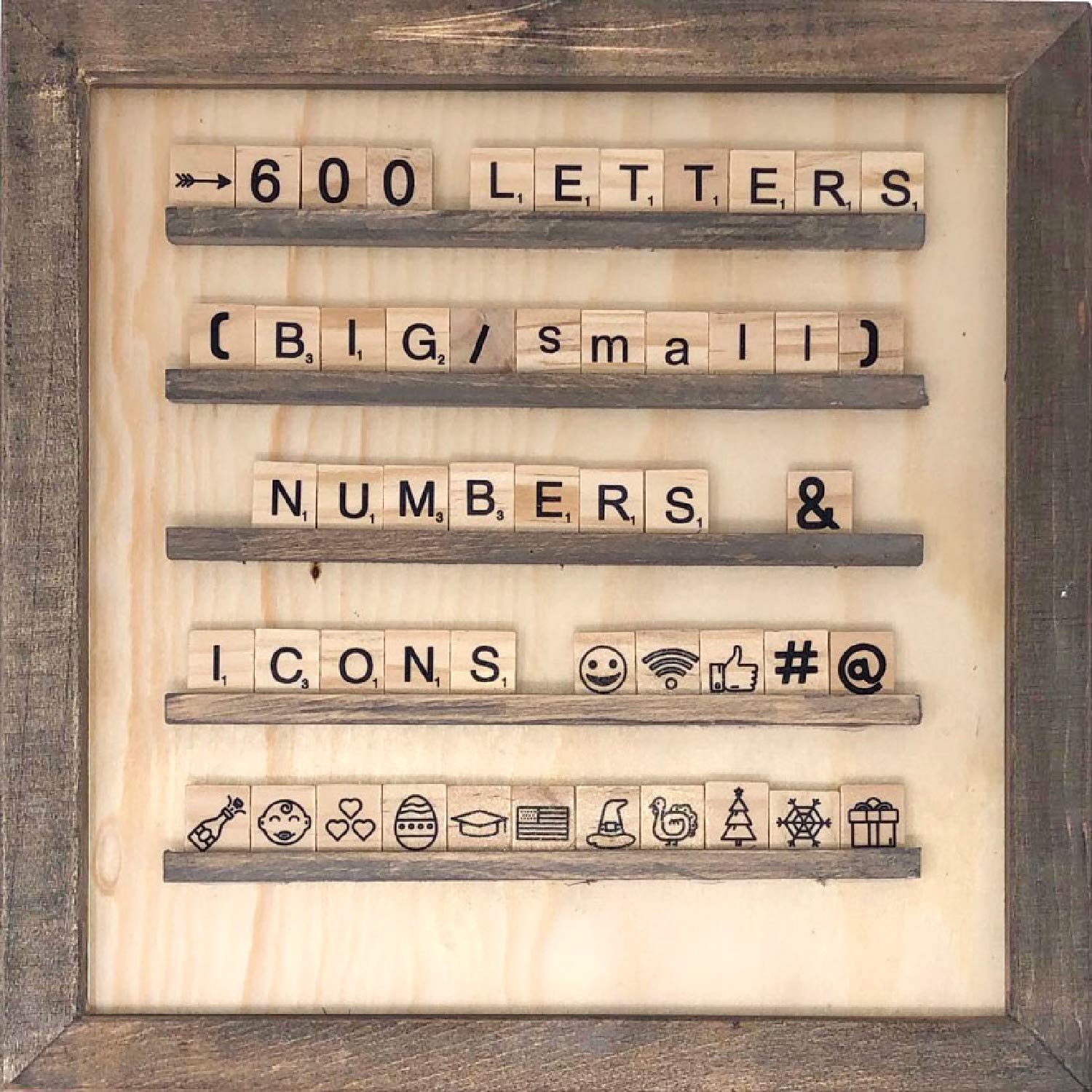 Amazon.com: Wood Tile Changeable Letter Board - Rustic Style Letterboard  Décor - Farmhouse Wood Tile Art - Changeable Announcement Message Boards -  Home or Office Decorations - 600 Scrabble Wood Characters : Office Products