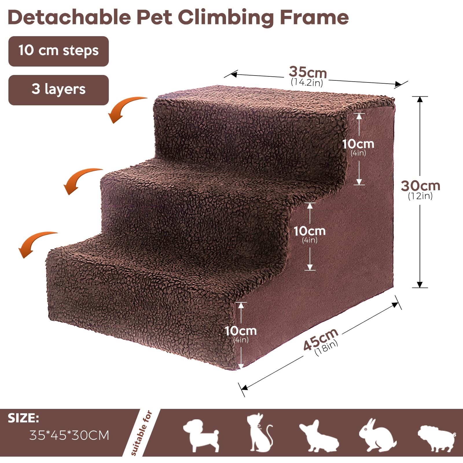 Dog Stairs, 3-Step Plastic Pet Steps, Anti-Slip Dog Ramp/Ladder, Suitable for Injured Cats/Dogs,Pets with Joint Pain, Holds up to 50lbs- Send 1 Dog Rope Ball&Pet Gloves