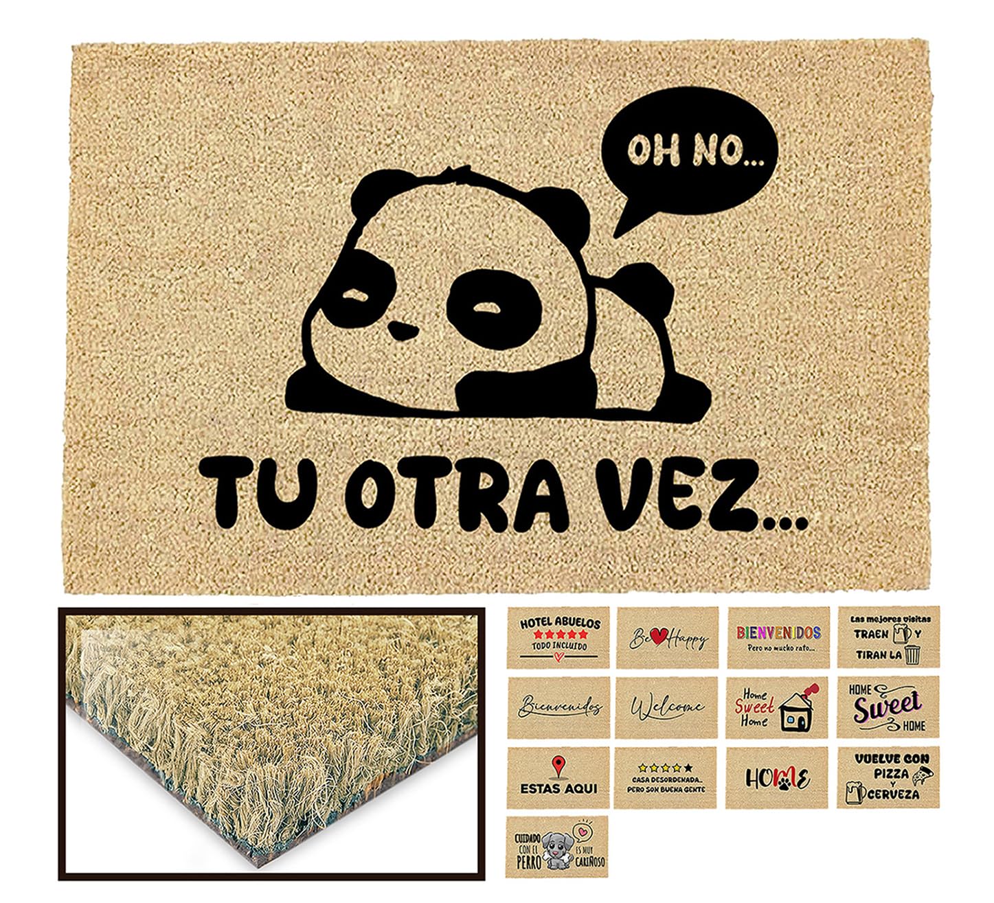 LucaHome - Felpudo Entrada casa Original y Divertido de Coco Natural - Felpudo Oso Panda 33x60 - Ideal para Puertas de Exteriores Cubiertas, pasillos y entradas de hogares