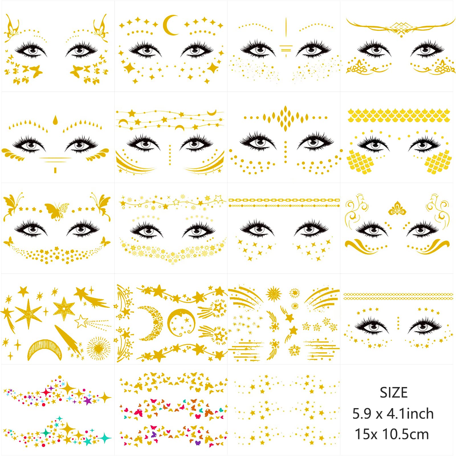 Buy 21 Sheets Face Tattoos Sticker, Including 2 Large Sheets Freckle