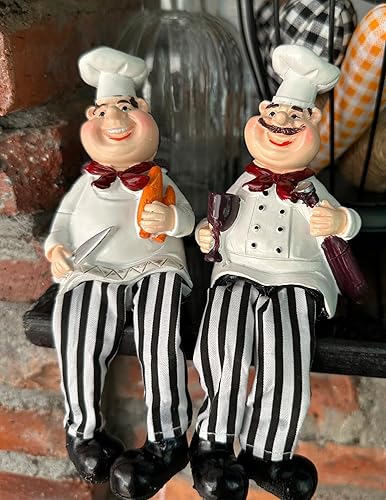 Miniatura 7 de Juego de 2 figuras de chef para decoración de cocina del hogar, pan y vino con patas colgantes, estatua para estantes de cocina, armario, exhibición