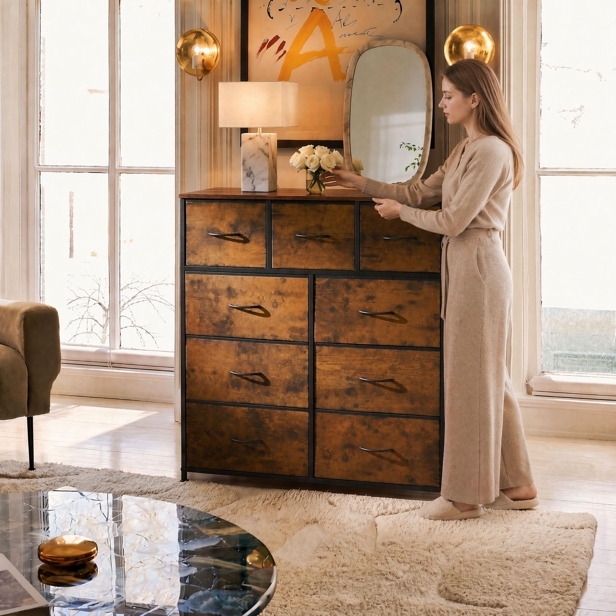 Best Storage Dresser Picks for 2026 2 WLIVE Tall Dresser for Bedroom, 9 Drawer Chest of Drawers, Rustic Brown — product photo