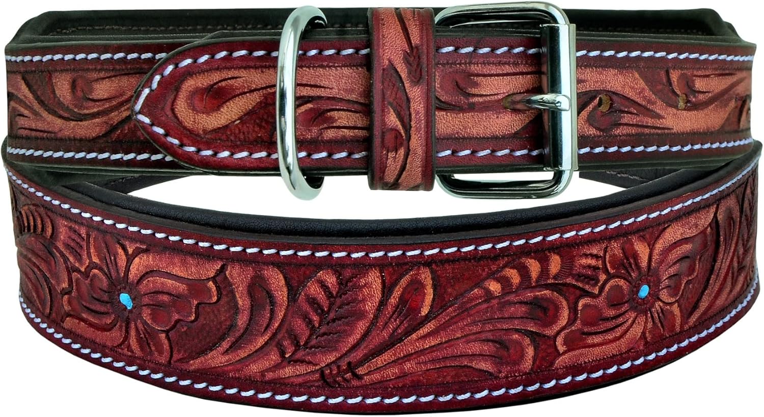 Affilare Leather Dog Collar Western Style Heavy Duty Hand Tooled Adjustable Padded Soft for Puppies and Big Dogs 10AB107-XS