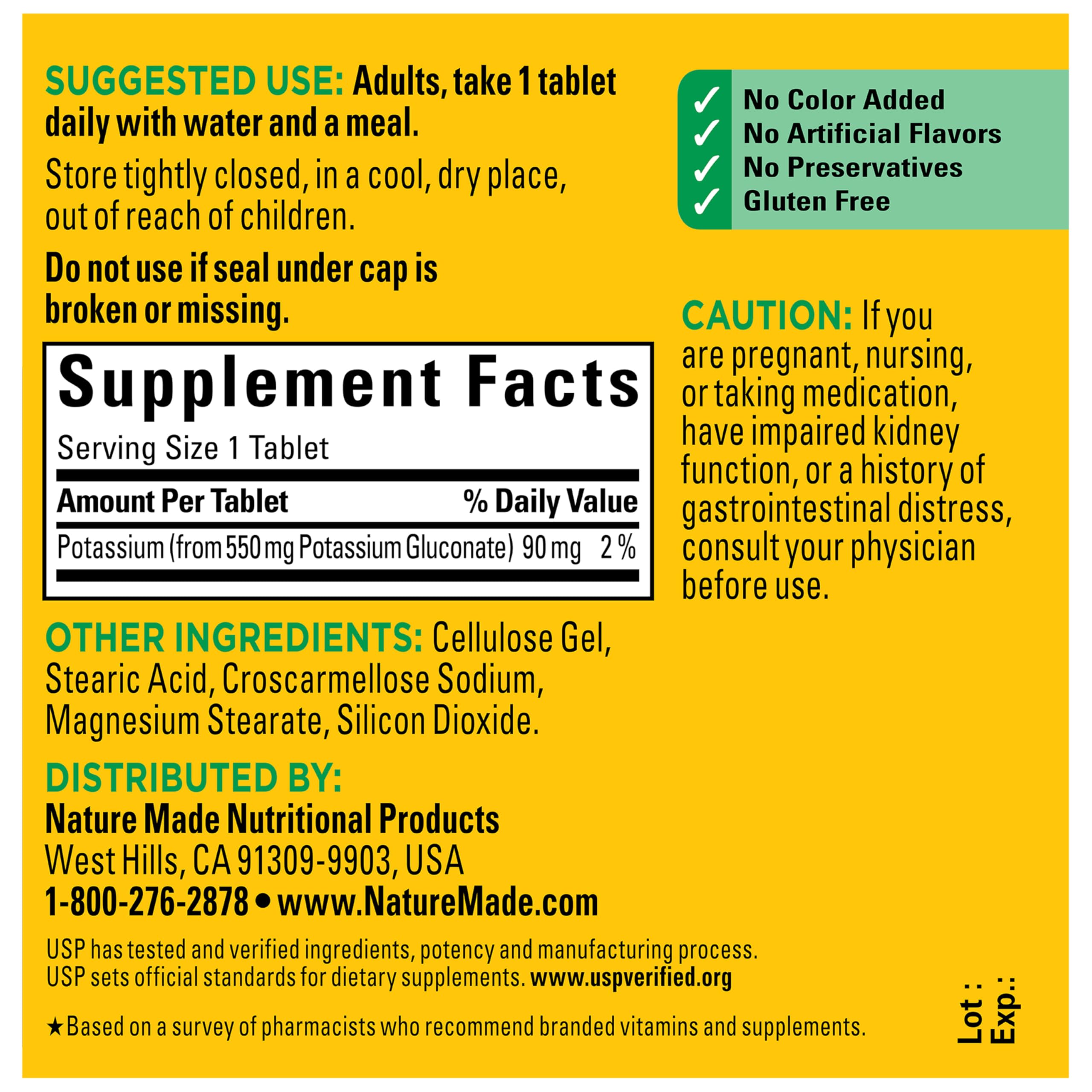 Nature Made Potassium Gluconate 550 mg, Potassium Supplements, 100 Tablets — Amazon image 6