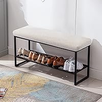 Vista 6 de Zesthouse Banco de zapatos tapizado para entrada con almacenamiento, cómodo banco de tela para dormitorio, extremo de cama, zapatero de metal
