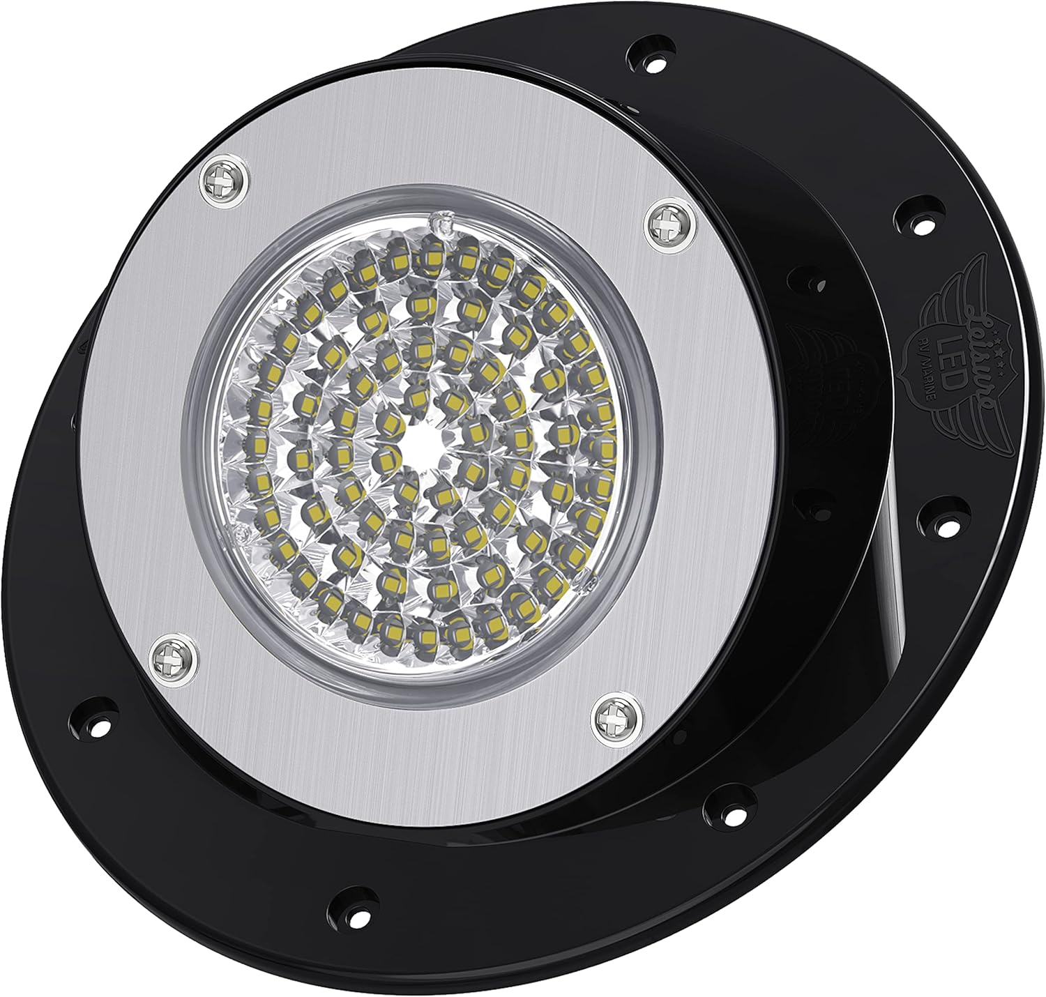 Leisure LED RV Exterior Round Surface Mount Flood Porch Utility Light - Black 12v 1100 Lumen Lighting Fixture Replacement Lighting for Weekend Warrior RVs, Trailers, Campers, 5th Wheels (Black)