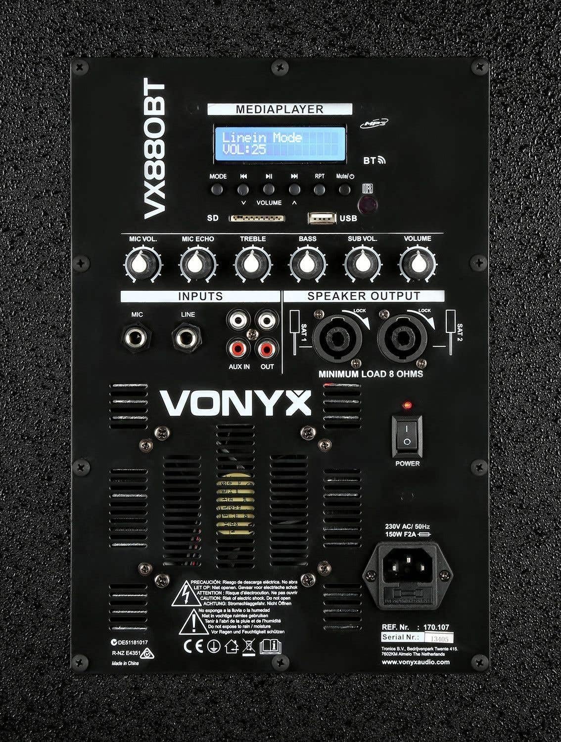 VONYX VX880BT - Système Triphonique avec Micro, Puissance de 750W, Idéal pour Les Soirées et Évènements, BT/MP3/SD/USB/AUX