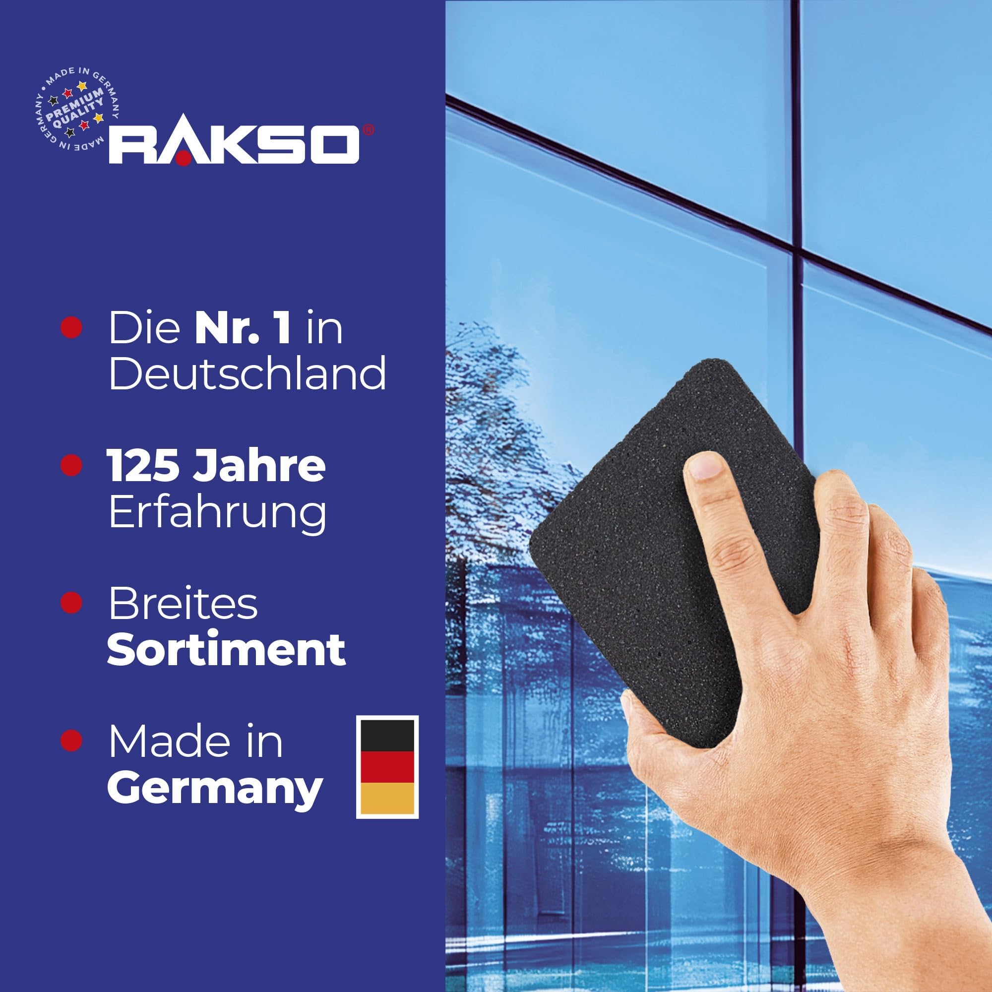 RAKSO Glas-Intensivreiniger - 9 Scheibenreiniger, 9x1 Stk. aus Edelstahlwolle, kratzfrei, Glasreiniger & Fliesenreiniger für Wand/Boden-Reiniger