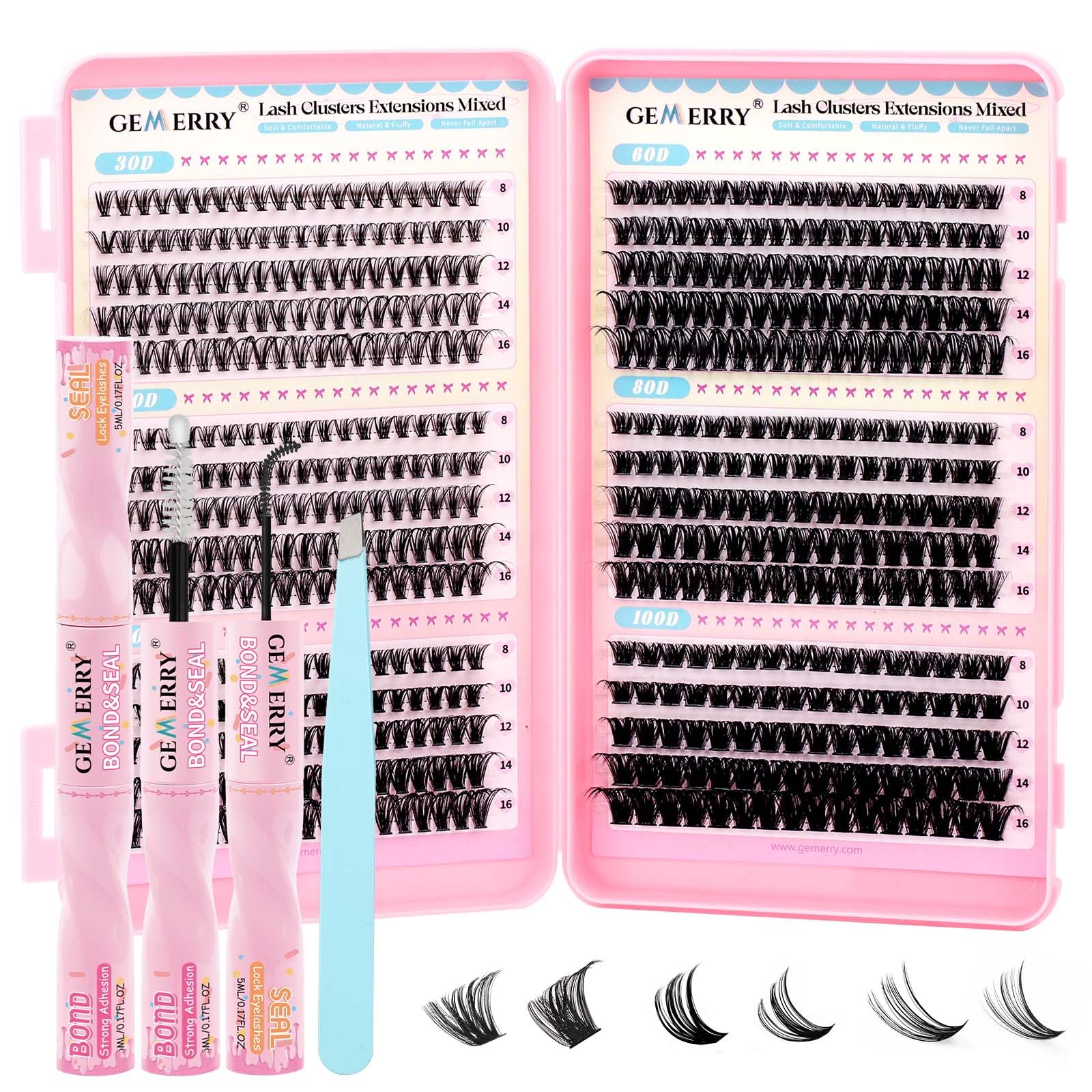 GEMERRY Pestañas Postizas 30D+40D+50D+60D+80D+100D D Curl 8-16mm Mix Pestañas Pelo a Pelo para Extensiones de Pestañas Cluster Lashes — view 8