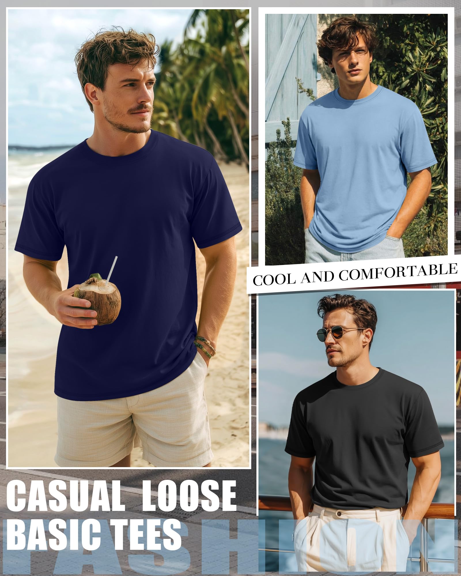 Neer Paquete de 3 Camisetas para Hombre de Tallas Grandes (L-7XL) Manga Corta Cuello Redondo Camisetas básicas de Verano