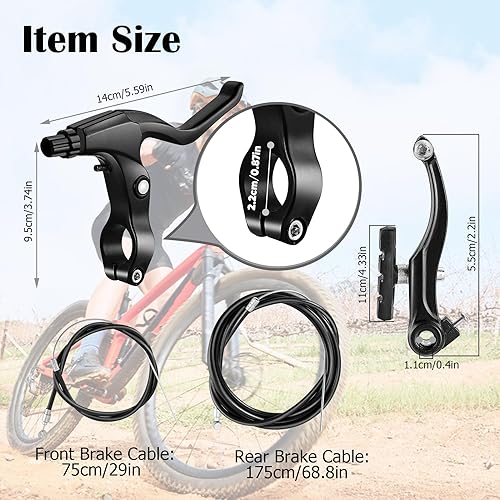 Miniatura 3 de Juego completo de frenos de bicicleta, freno universal delantero y trasero, juego de frenos de bicicleta tipo V, kit de palanca de cables de pinzas