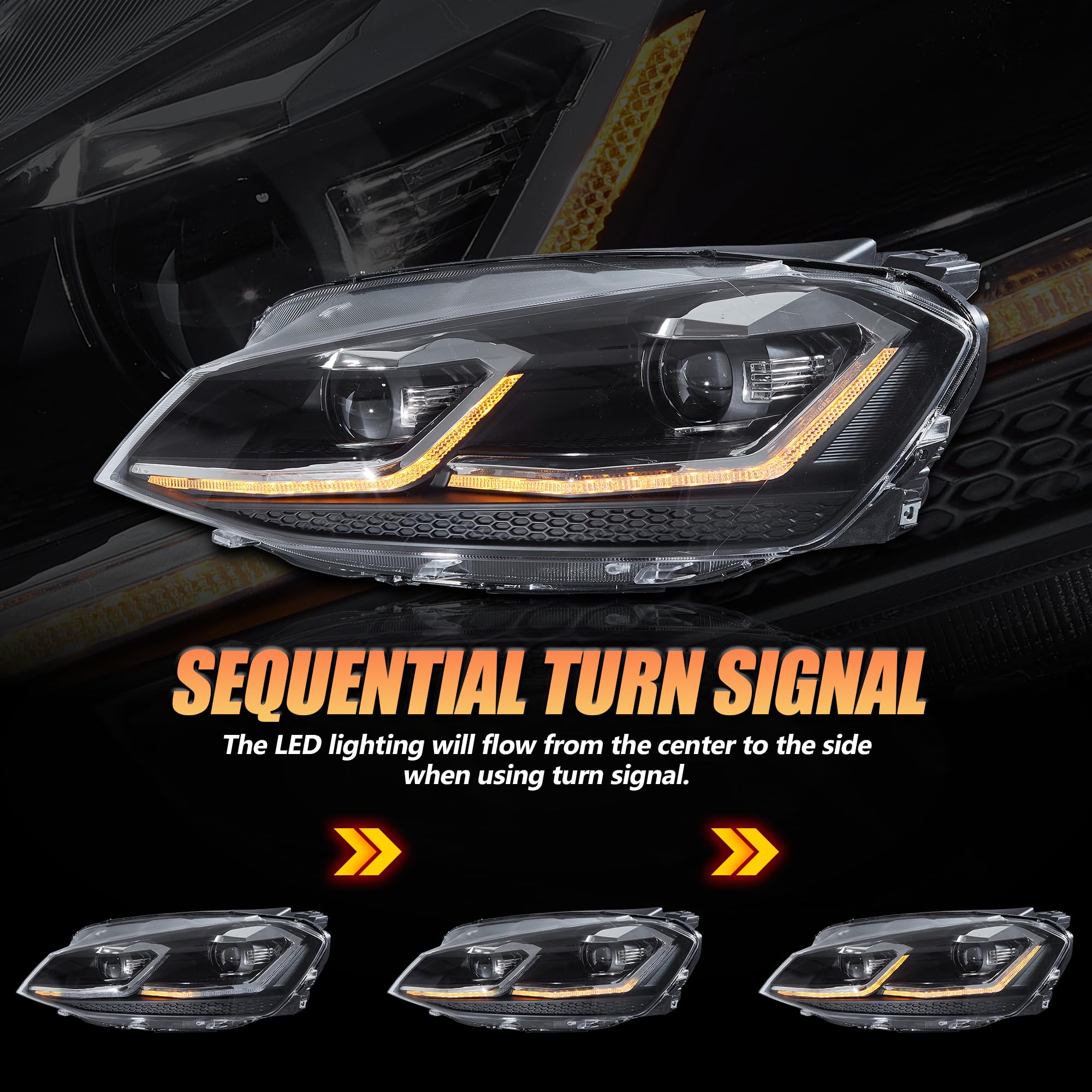 VLAND Fari Full LED per Golf 7.5 Golf MK7.5 TDI TSI alogena 2017-2020 [non per GTI/GTD/Xenon], con indicatore sequenziale - Argento