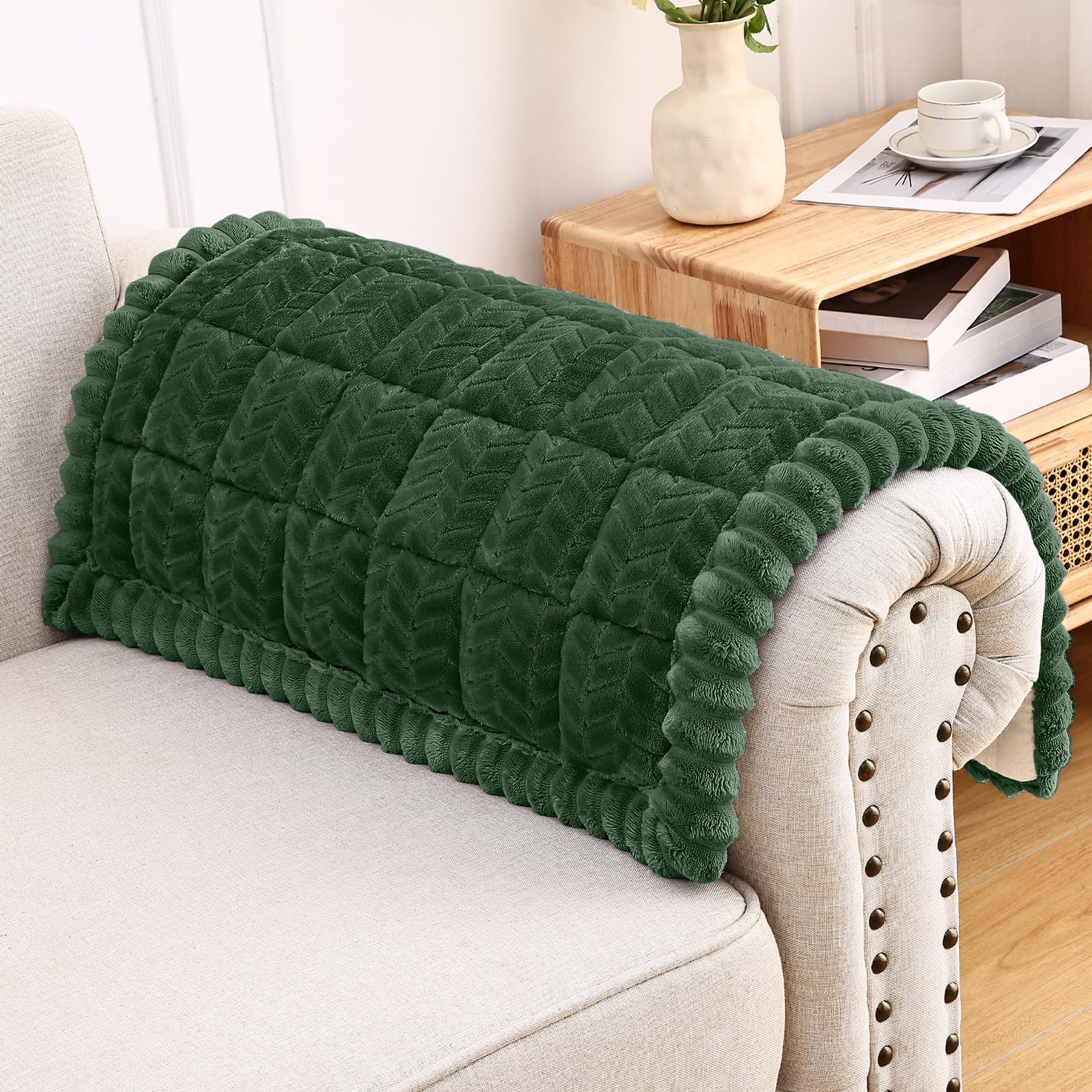 Photo 1 of Smiry Non Slip Couch Armrest Covers for Dogs, Fuzzy Pet Couch Arm Covers for Sofa Pet Friendly, Soft Sofa Slipcovers Recliner Chair Arm Protector Washable (Dark Green, 27.6" x 27.6")