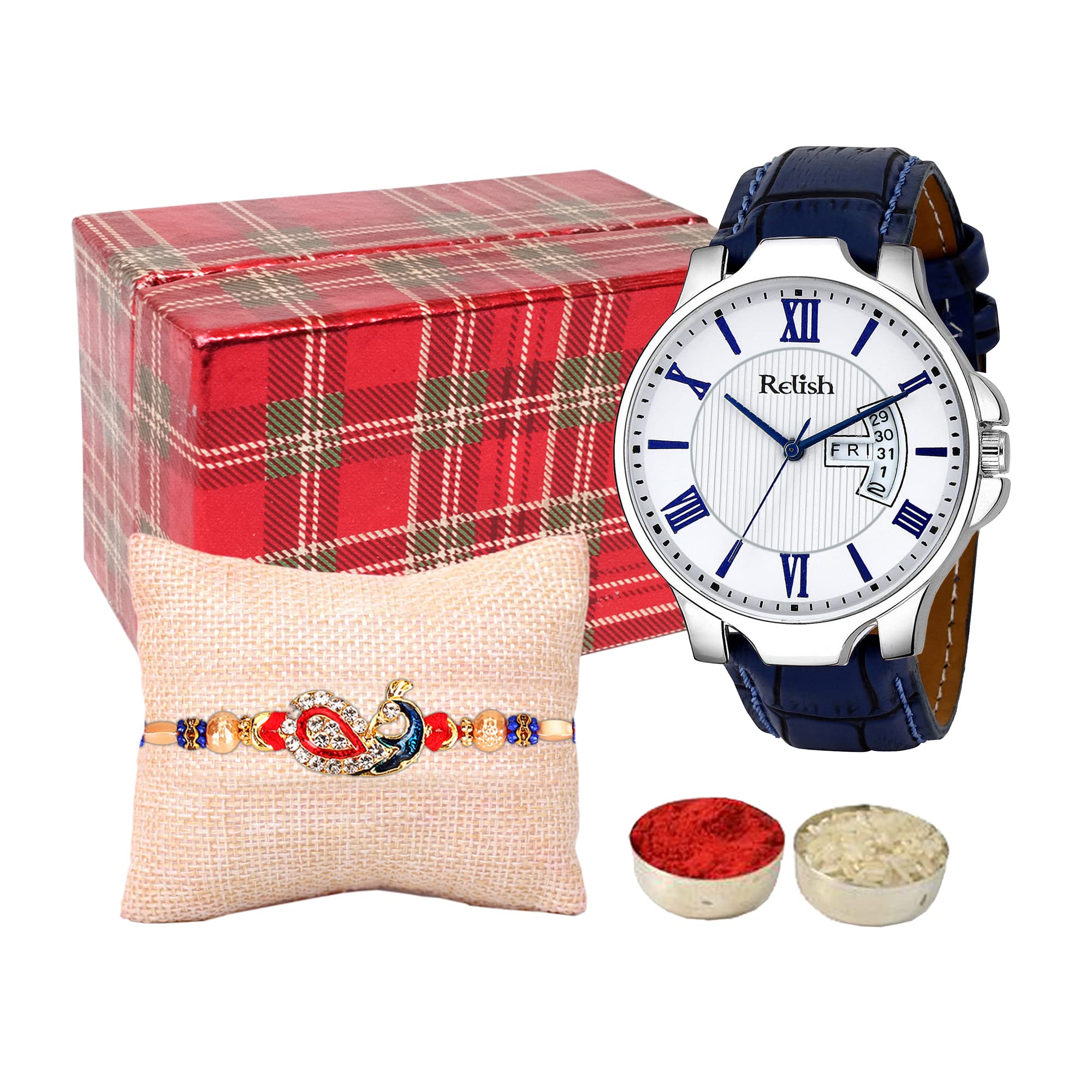 Relish Gift Pack | Analog Blue Strap Watch | Rakhi, Roli Chawal and Wishing Card | Gifting Combo for Brother (B0B783FYSG) Amazon Price History, Amazon Price Tracker