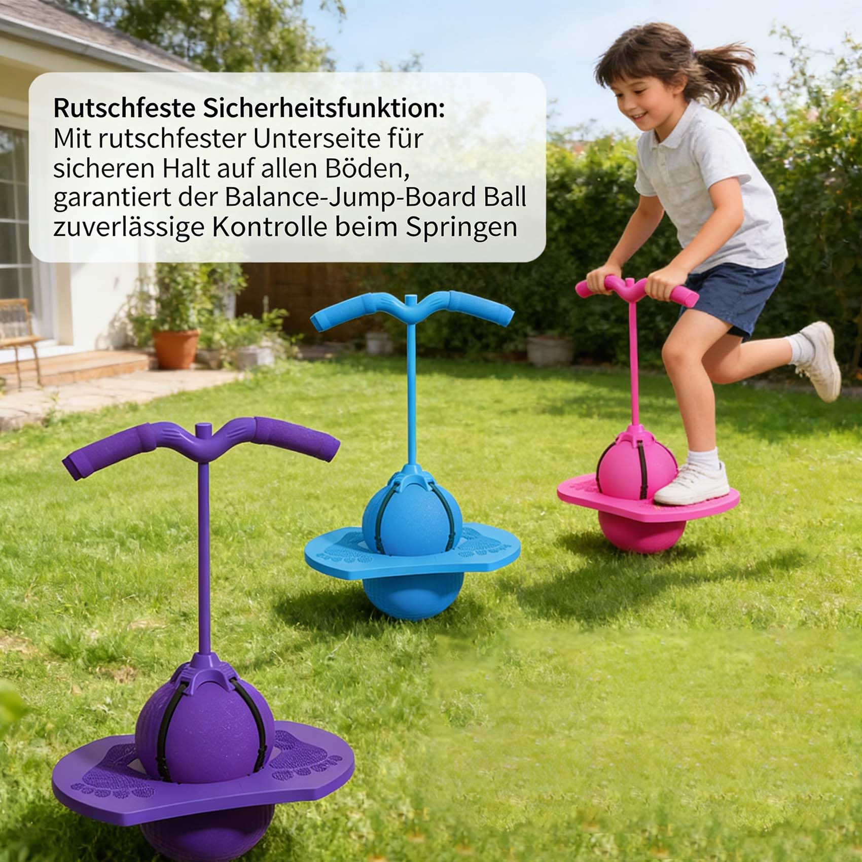 Balance Jump Board Ball Kids, 2026 Neu HüPfball mit Griff, HüPfball Kinder mit Stange, Pogo Sprungball, Rutschfeste Unterseite, Ideal füR Indoor & Outdoor Balance-Training