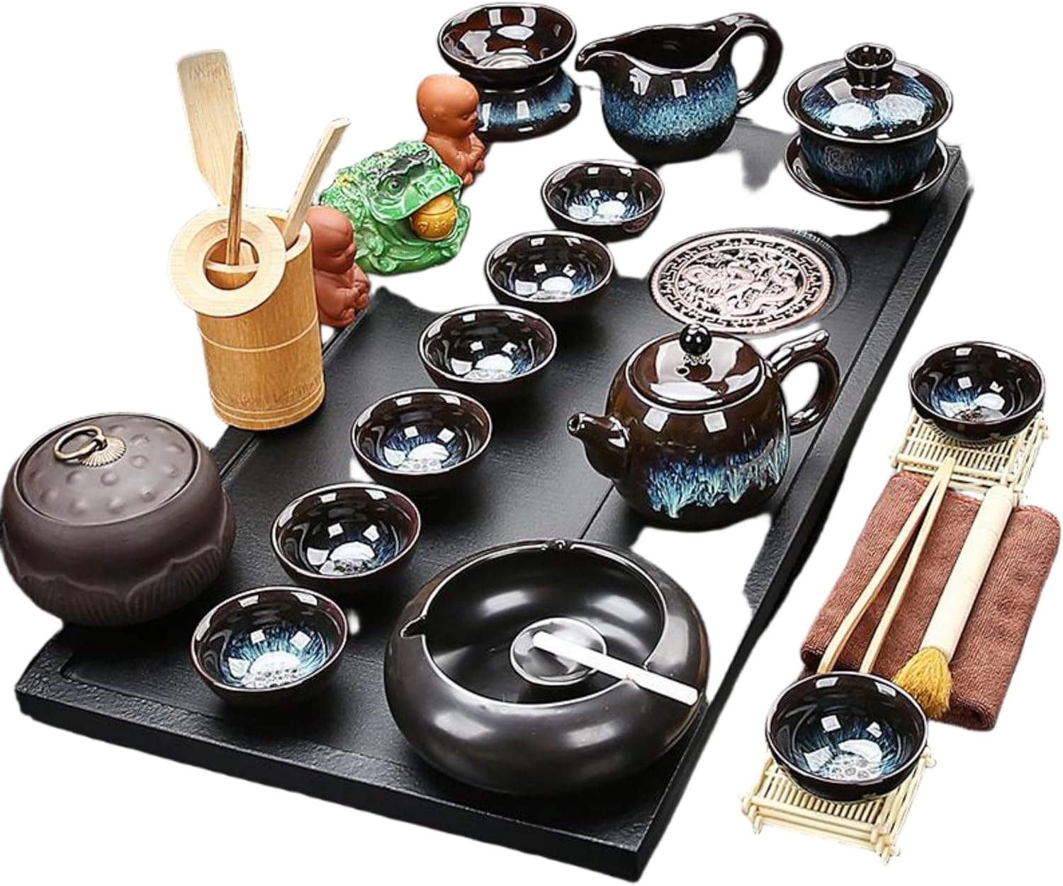 MOYEE 茶具套装家用客厅乌金瓷石茶盘 Chinese Gongfu Tea Tray 排水小型石英石茶台办公泡茶海整套 A218