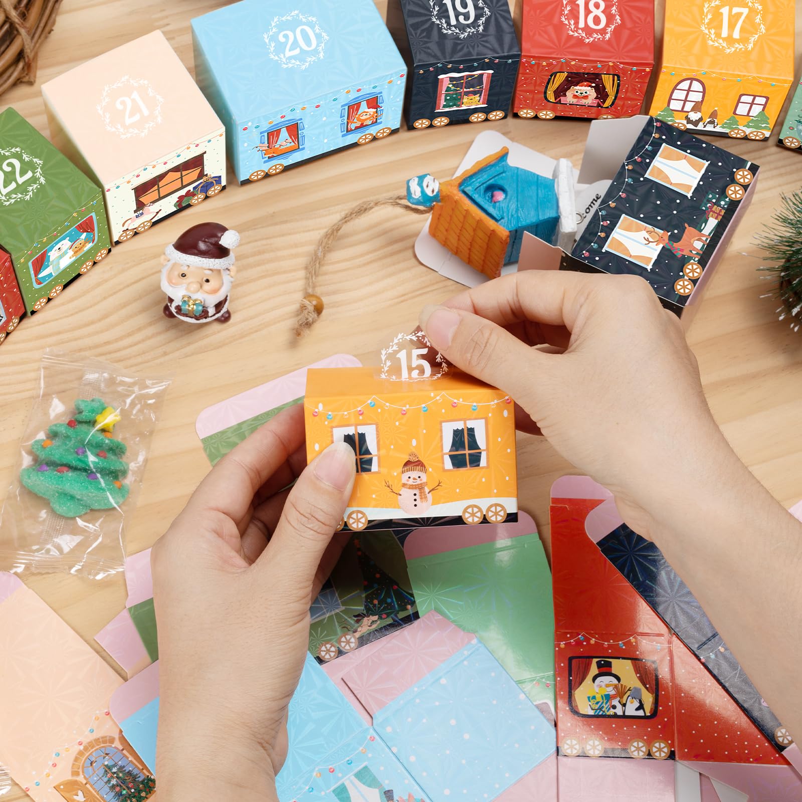 Calendario de Adviento para Rellenar 24 Cajas Tren Vacías DIY con Números Navidad Regalo Niños