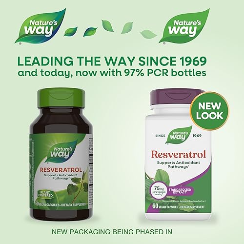Miniatura 2 de Nature's Way Resveratrol, apoya las vías antioxidantes*, ayuda a neutralizar los radicales libres*, con polifenoles del extracto de vino tinto, 60