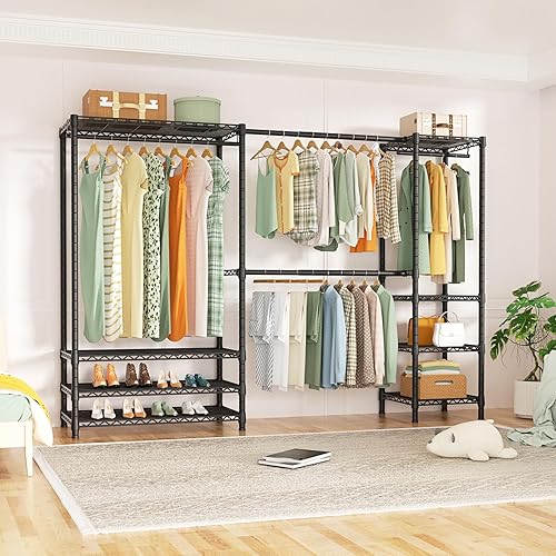 Miniatura 6 de Ulif E11 - Perchero de metal independiente para ropa y armario con 8 estantes y 4 barras para colgar, (73.2 - 97.6) de ancho x 14.5 pulgadas de
