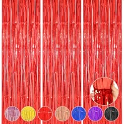 Panel Decorativo Fiesta Accevo Cortina de Oropel Rojo 3 Pack 1x2.5M Decoracion Fiesta Cortina, Guirnaldas y oropeles Fiesta de para La Decoración Cumpleaños,Metálica Foil Fringe Cortinas Rojo Fiestas De Bodas Cumpleaños.