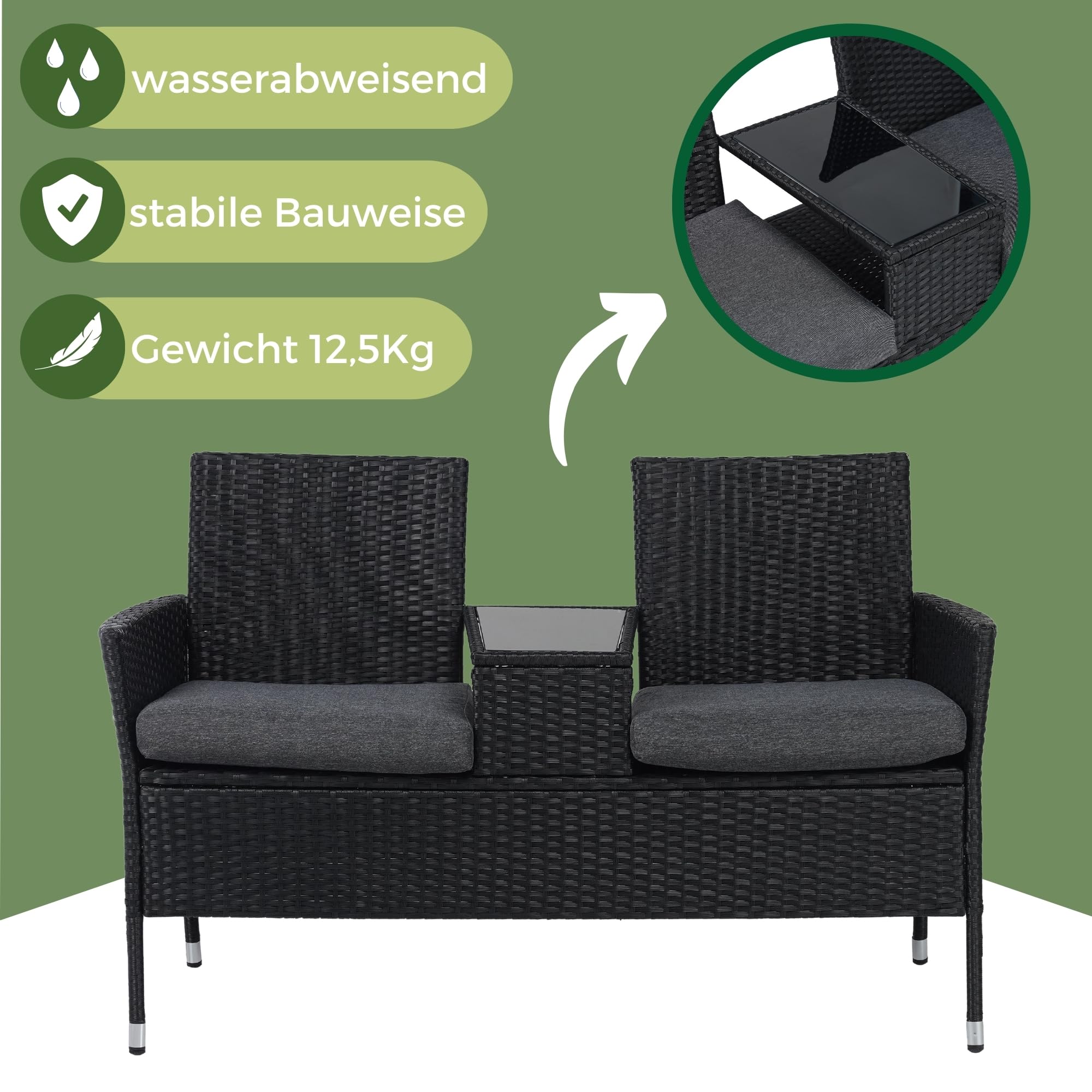 Panca Da Giardino Albatros Antonio - 2 Posti, Polyrattan, Con Vetro E Cuscini