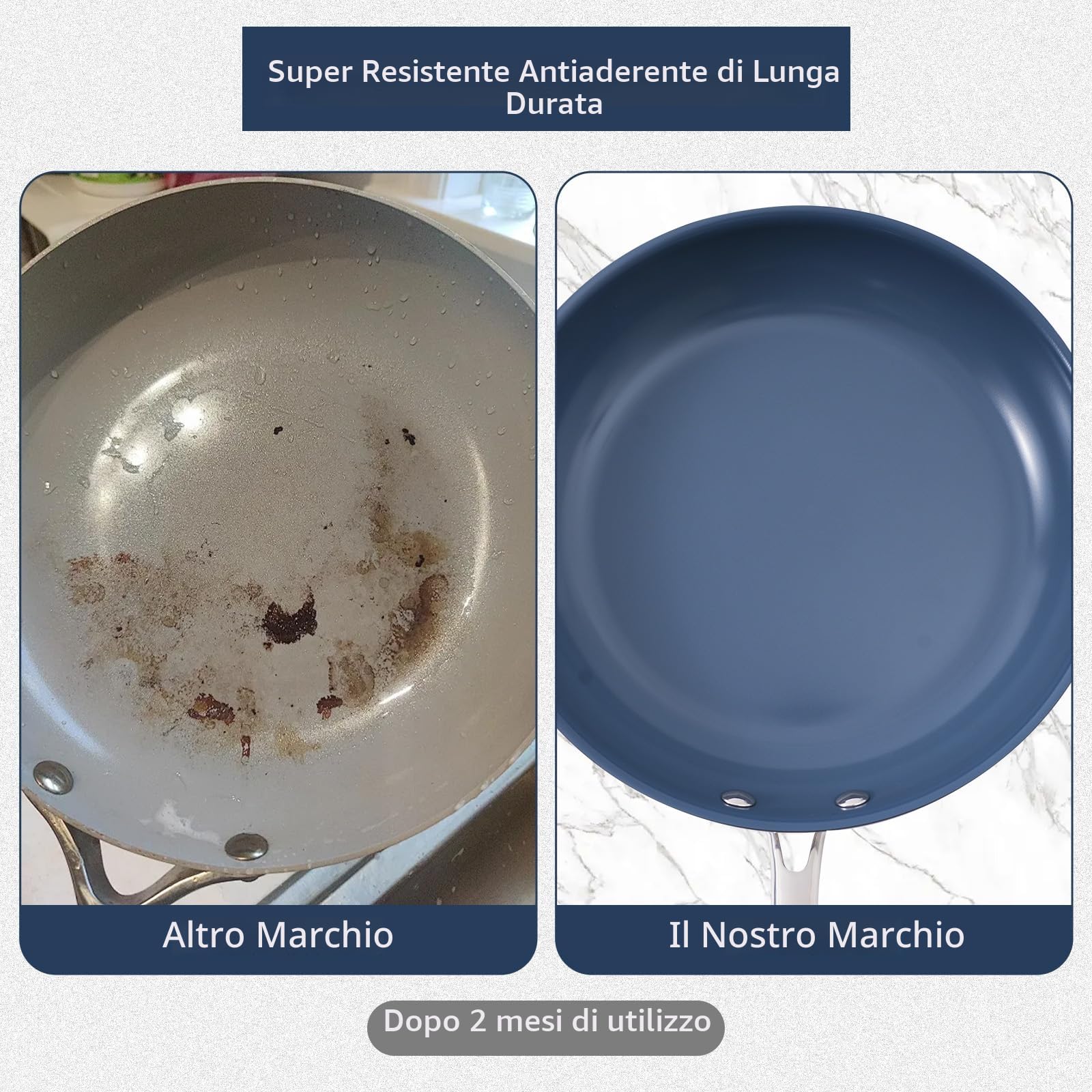 Padella antiaderente in acciaio inox da 26 cm, con rivestimento in ceramica sano, non tossico e coperchio, senza PTFE, PFAS, PFOA, adatta per fornelli a induzione, elettrici e a gas, lavabile in.