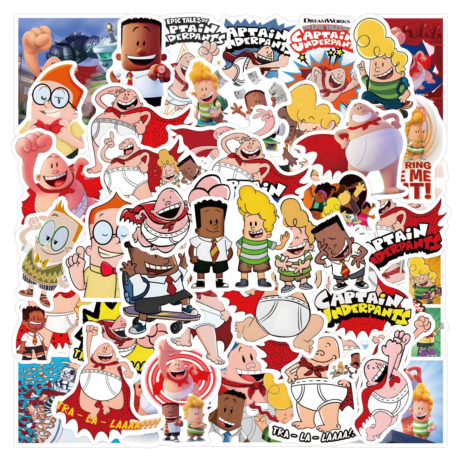 Captain Underpants Stickers 55pcs Funny Cartoon Stickers for Kids Teens Vinyl Waterproof Decals for Hydroflask Water Bottles Book MacBook Laptop Phone Case