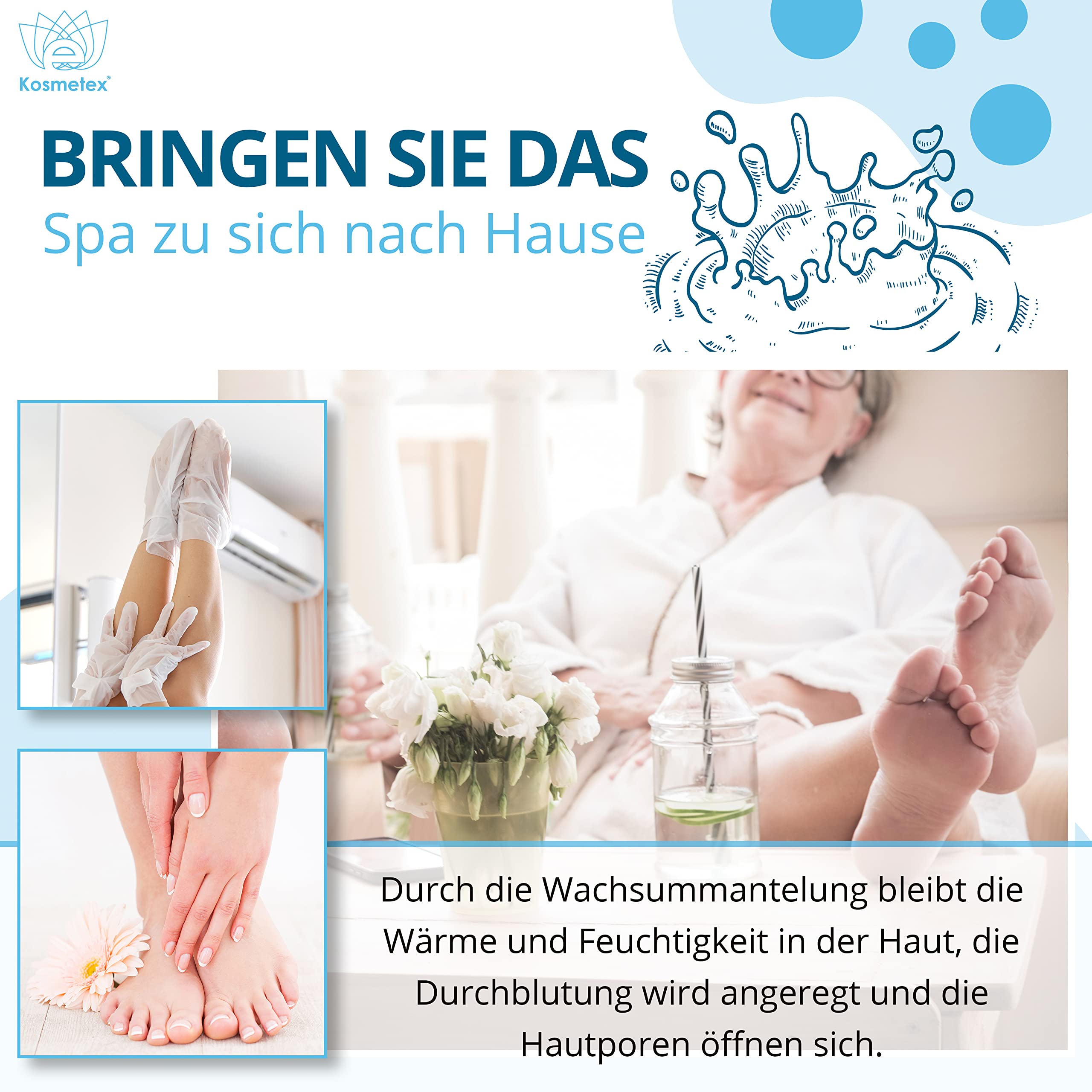 Kosmetex Paraffin-Bad Neutral – Wärmebad für Hände + Füße – Wohlbehagen für Gelenke – Geeignet für Ergotherapie und Physiotherapie – Parfümfrei – Wachsblock (10x 500ml)