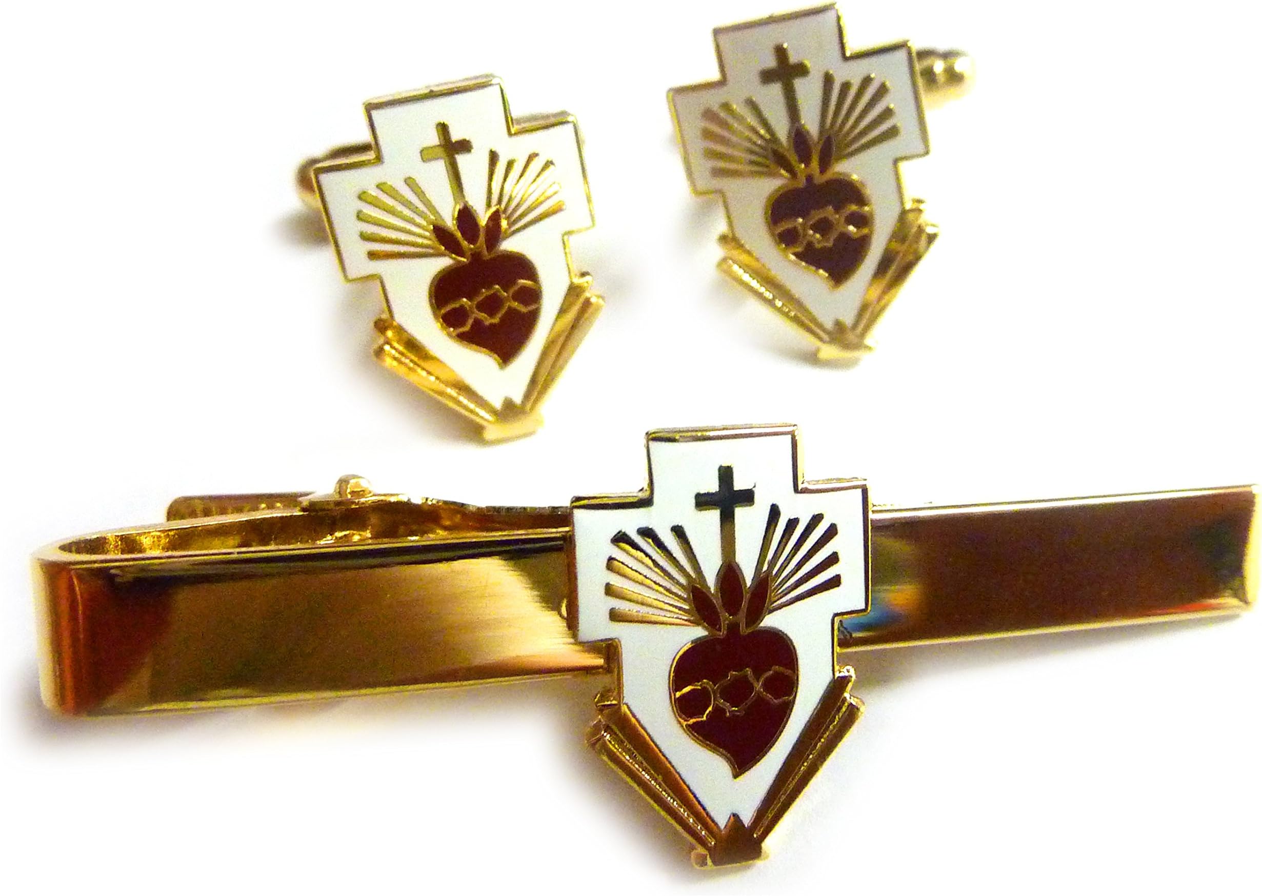 Catholic CollectiblesSacred Heart of Jesus Christ in Cross Catholic Christian TIE BAR CLIP CUFFLINKS SET