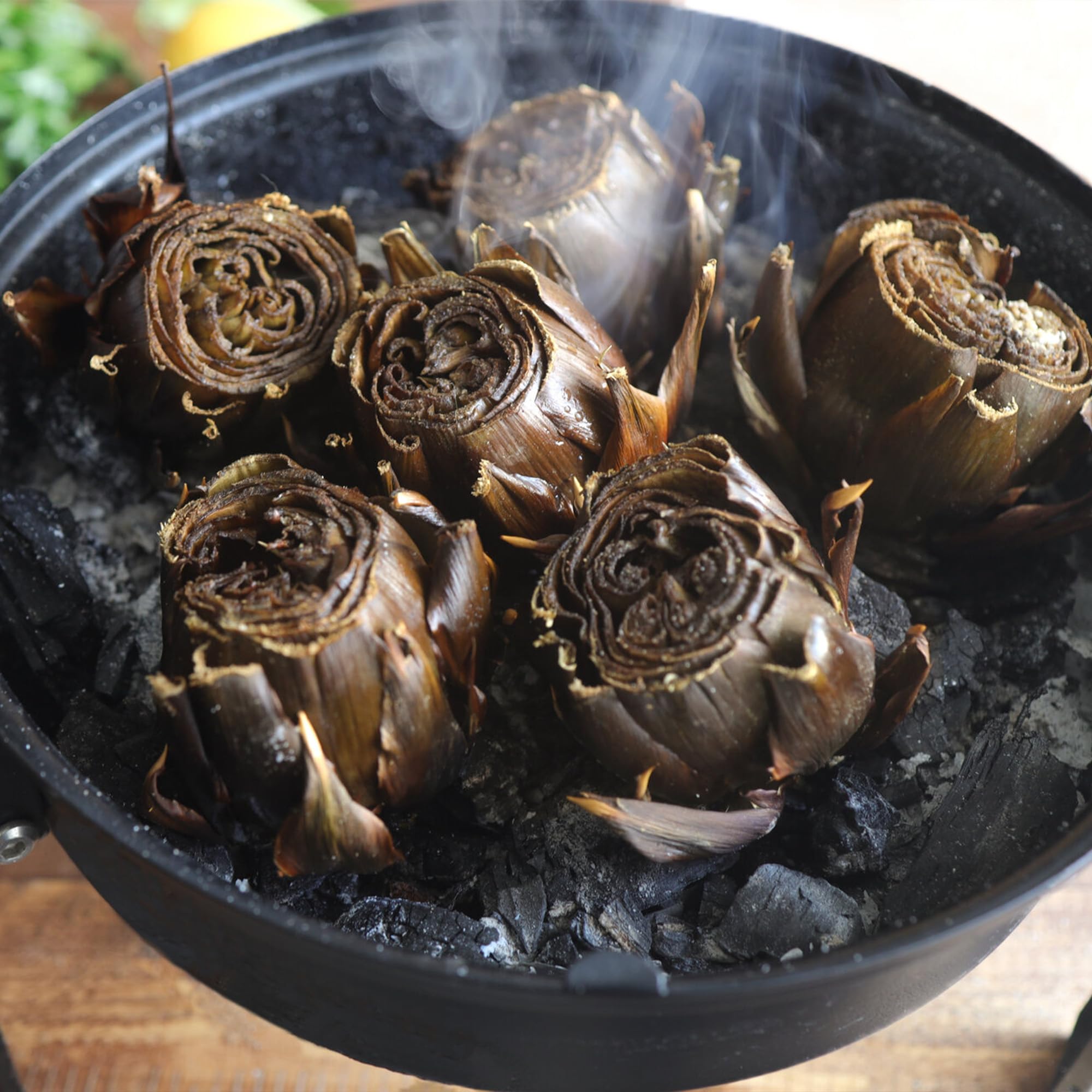 Sicignano | Rôtissoire en tôle avec couvercle | Cuisson traditionnelle et goût authentique pour artichauts rôtis sur barbecue (1, rond)